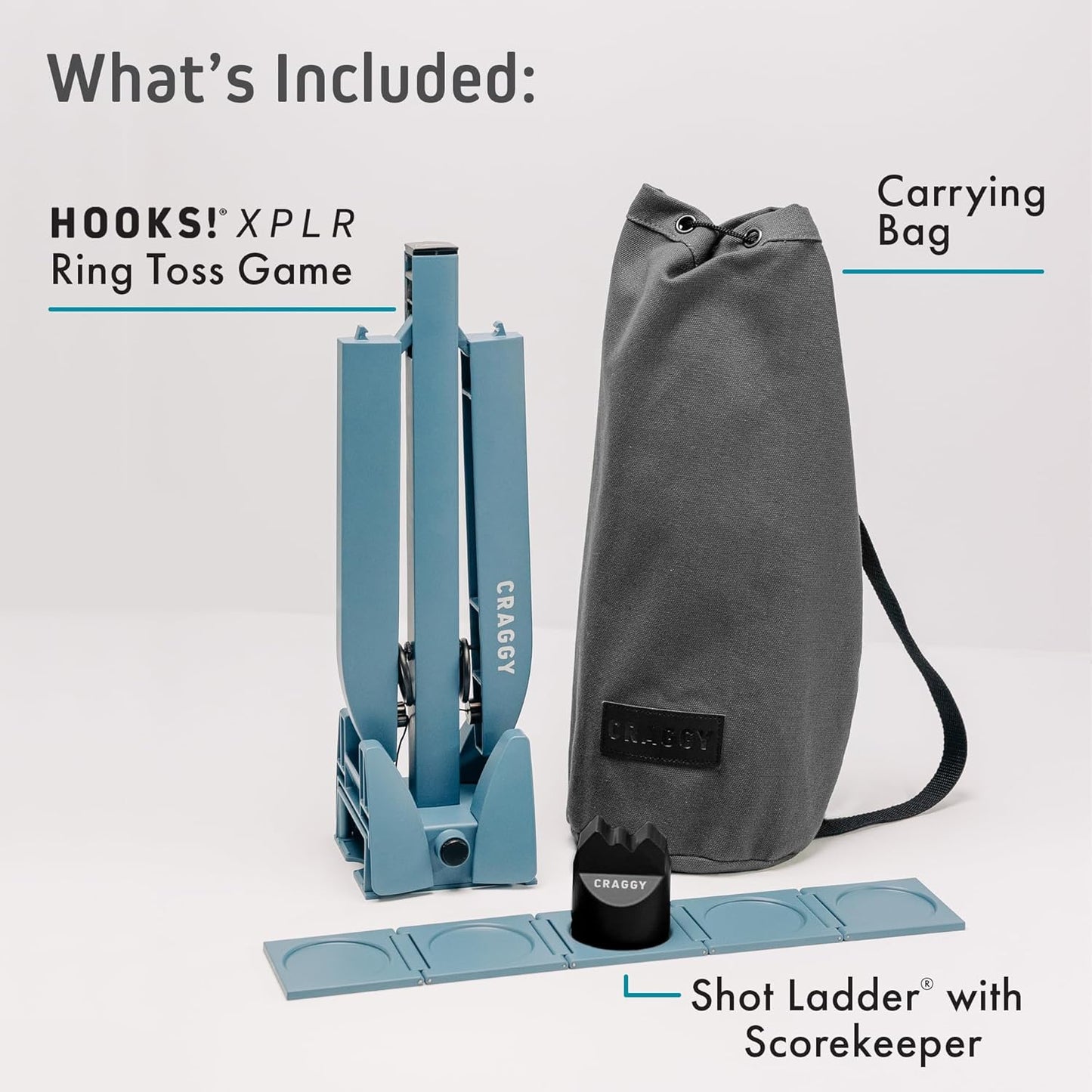 Craggy Games Ring Toss & Shot Ladder Game Hooks XPLR - Portable Aluminum Hook and Ring for Indoor/Outdoor Games - Family Game Night, Party Games, Travel, Multiplayer for Ages 12+