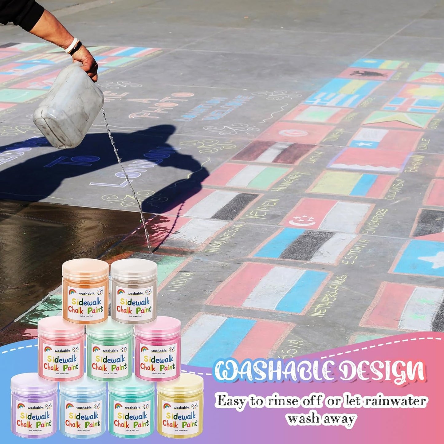 Faccito 36 Pcs Sidewalk Chalk Paint Kit Non Toxic Paint Washable Powdered Chalks Mix in Water 9 Vibrant Colors with Paintbrush for Creative Sidewalk and Chalkboard Fun