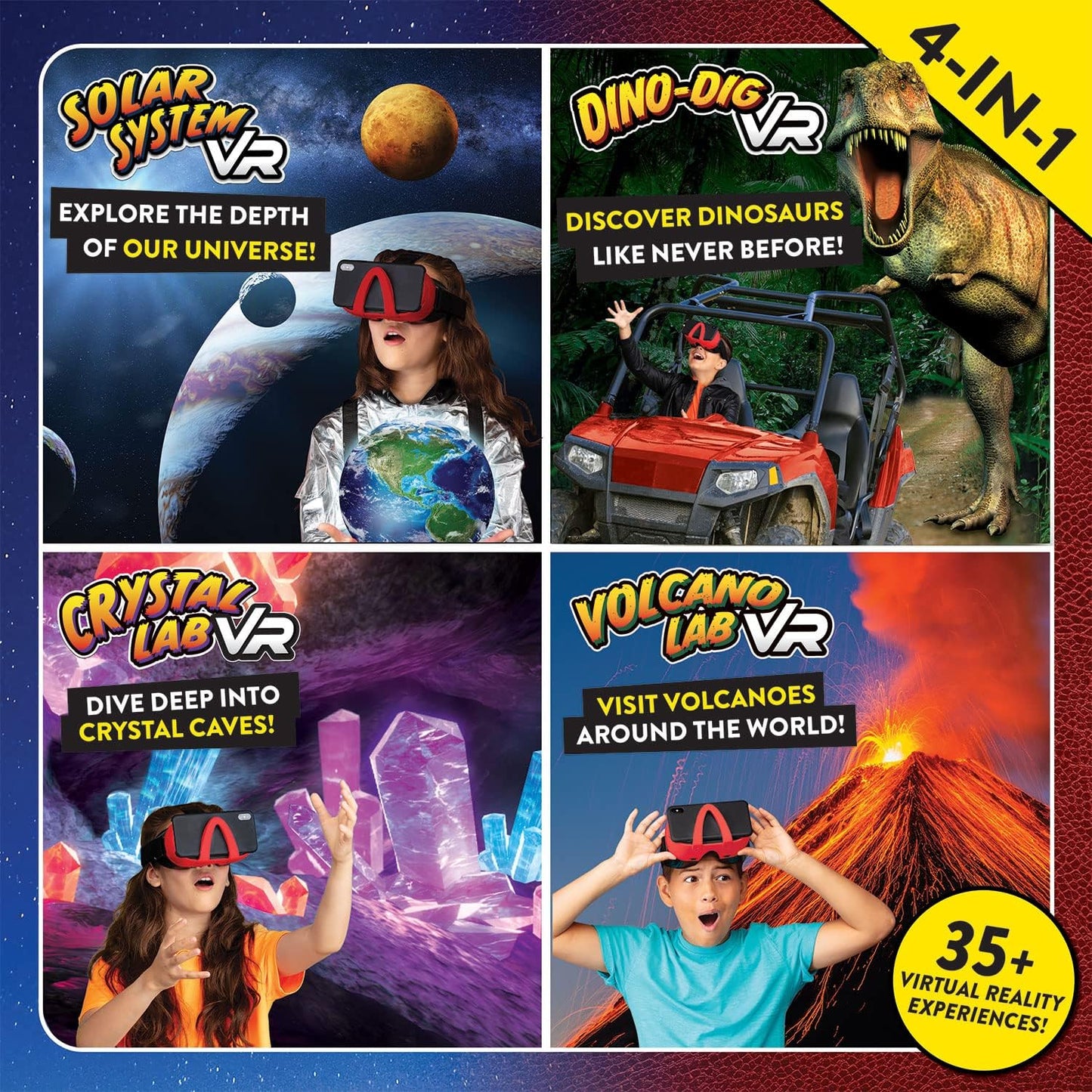 Abacus Brands Virtual Reality 4 in 1 Deluxe VR Lab - Illustrated Interactive VR Book and STEM Learning Activity Set (Solar System, Dino-Dig, Crystal and Volcano) - for Ages 8 and Up