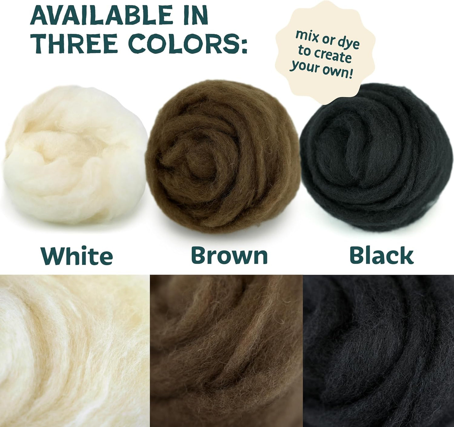 Woolbuddy Needle Felting Wool – 8oz Chunky Wool Roving in Black, Felting Wool for Needle Felting Kit, Wet & Dry Felting Projects