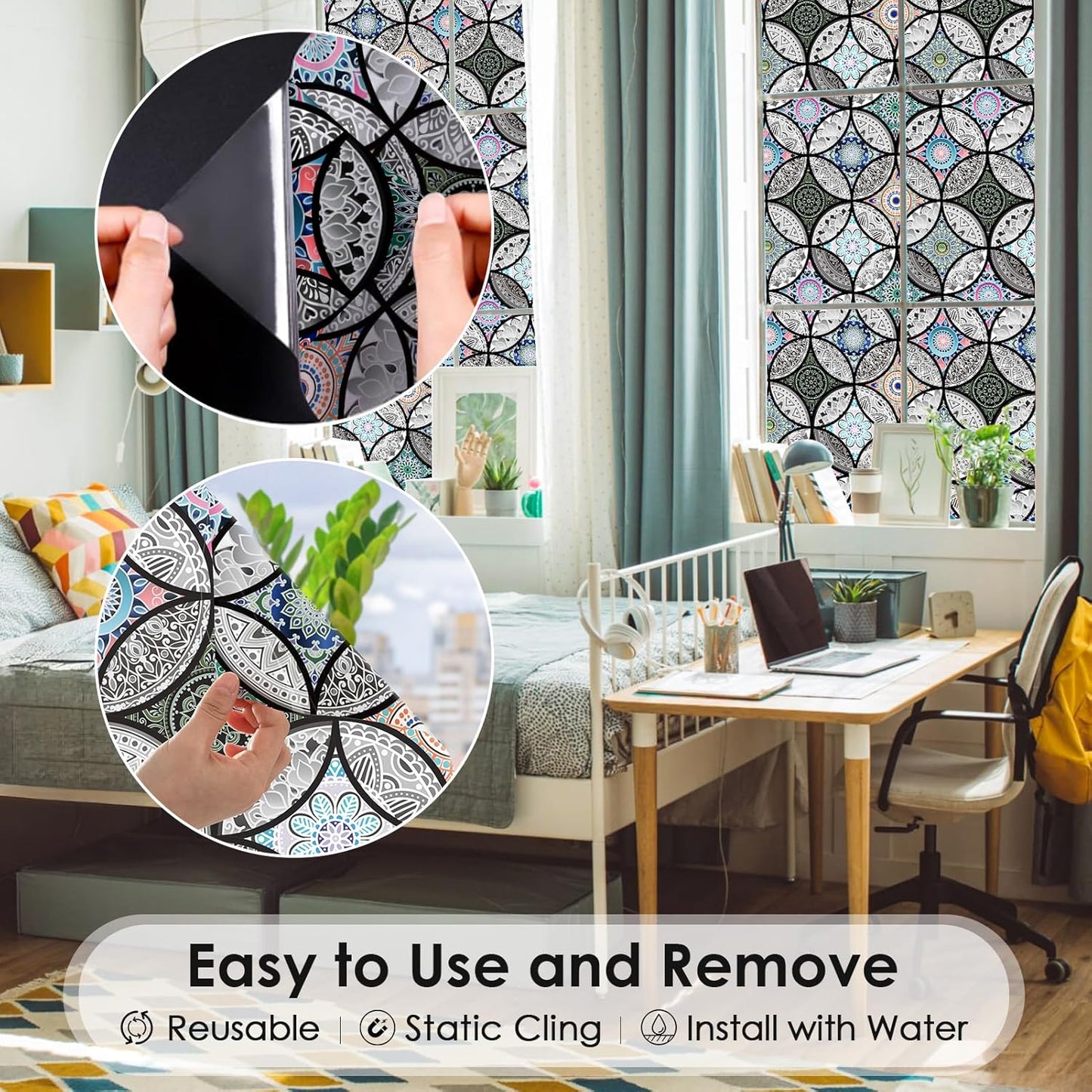 DKTIE Static Cling Decorative Window Film with Installation Tools Non Adhesive Privacy Film Stained Glass Window Film for Bathroom Shower Door Heat Cotrol Anti UV 35.4 x 118.1 Inch