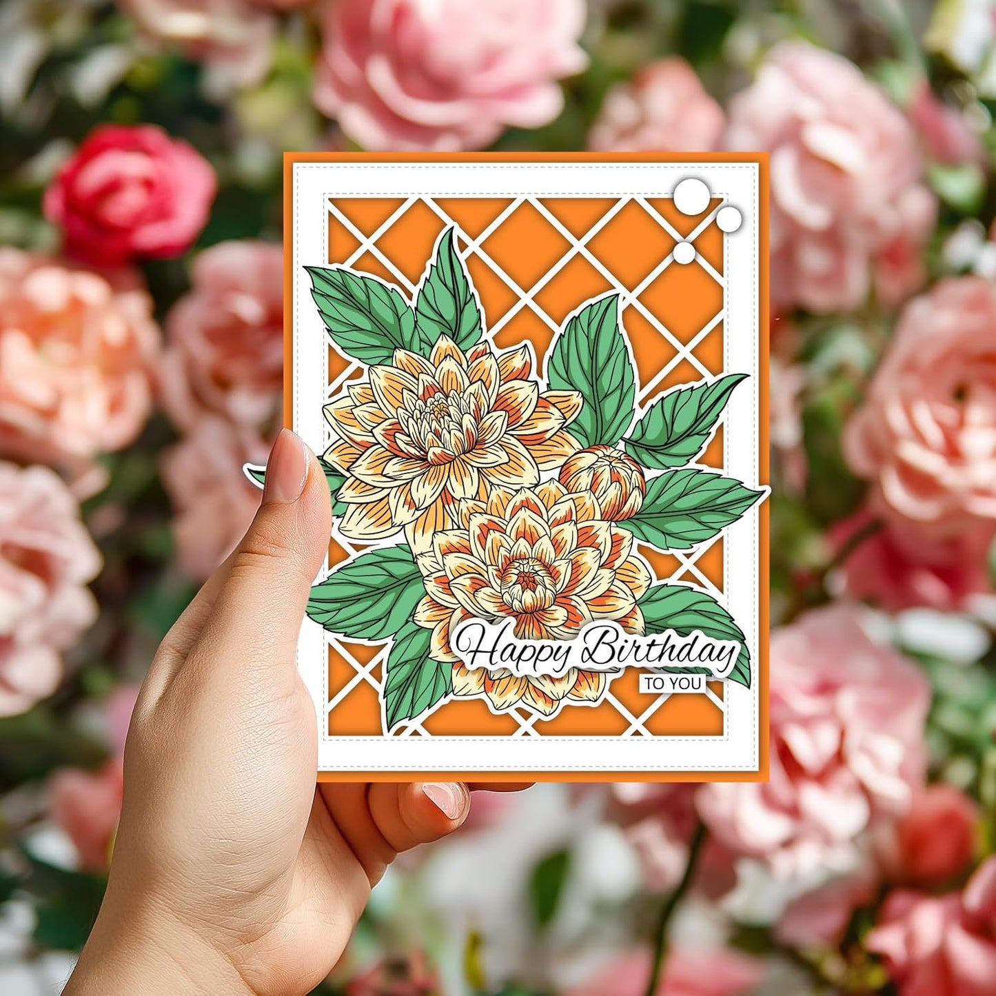 ORIGACH Dahlia Layering Stencil Stamp and Die Set for Card Making, Flower Stencil Template Silicone Clear Stamps and Metal Die Sets for DIY Scrapbooking Photo Album Crafting