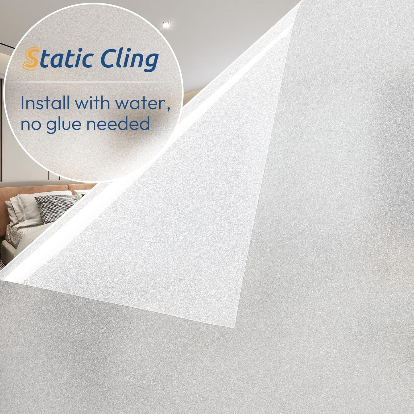 rabbitgoo Window Privacy Film, Frosted Glass Window Clings, Static Cling UV Heat Blocking Door Stickers for Home Bathroom, Removable Indoor Decal Coverings Day and Night, Pure, 29.5 x 157 Inches