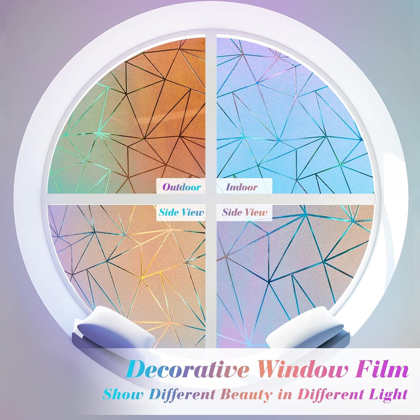 Coavas Rainbow Window Privacy Film, Frosted Glass Static Cling, Decorative for Bathroom Door, UV Blocking Window Cling, Non-Adhesive Vinyl Sticker, Day and Night Windows Tint for Home, 35.4x78.7 Inch