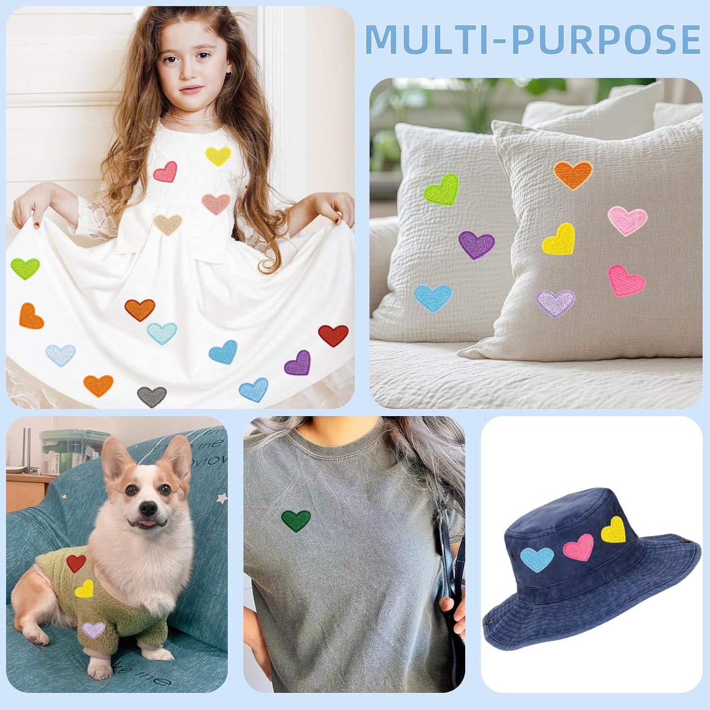 62 Pcs Colorful Embroidered Iron on Heart Patches Hearts Iron on Patches Mini Tiny Fabric Heart Sew on Patch,Hearts Embroidered Patch for Clothes Dress Pant Hats Backpack