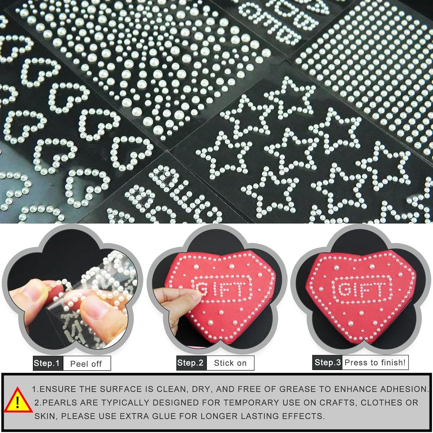 493Pcs Crafting Pearls Stickers, Stick On Pearl Heart Star Stickers Small Letter Alphabet Stickers, Self Adhesive Pearls for Graduation Cap Decoration, DIY Crafts, Scrapbook, Face Hair Makeup