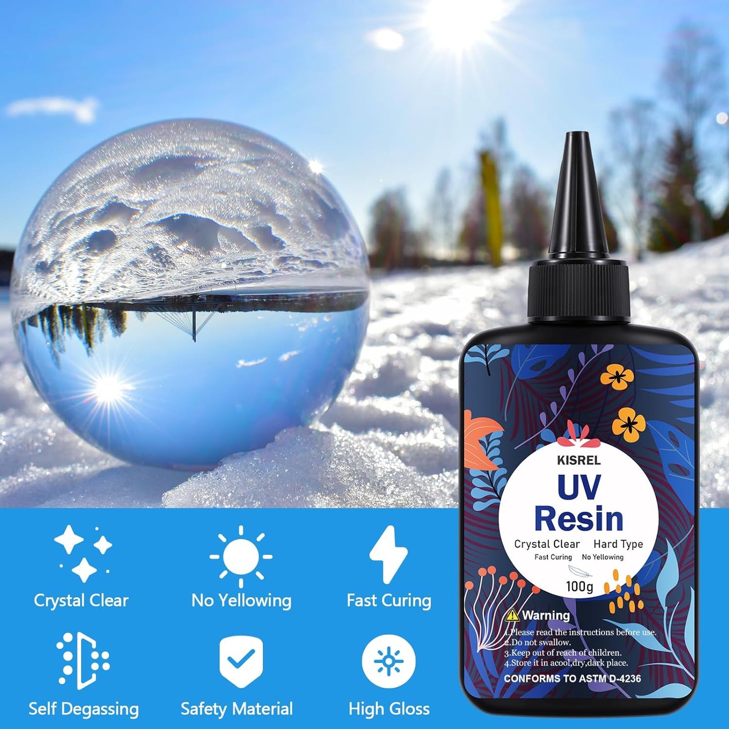 KISREL UV Resin 400g - Upgraded UV Resin Kit, Hard Type Crystal Clear Ultraviolet Curing UV Epoxy Resin for Craft Jewelry Making