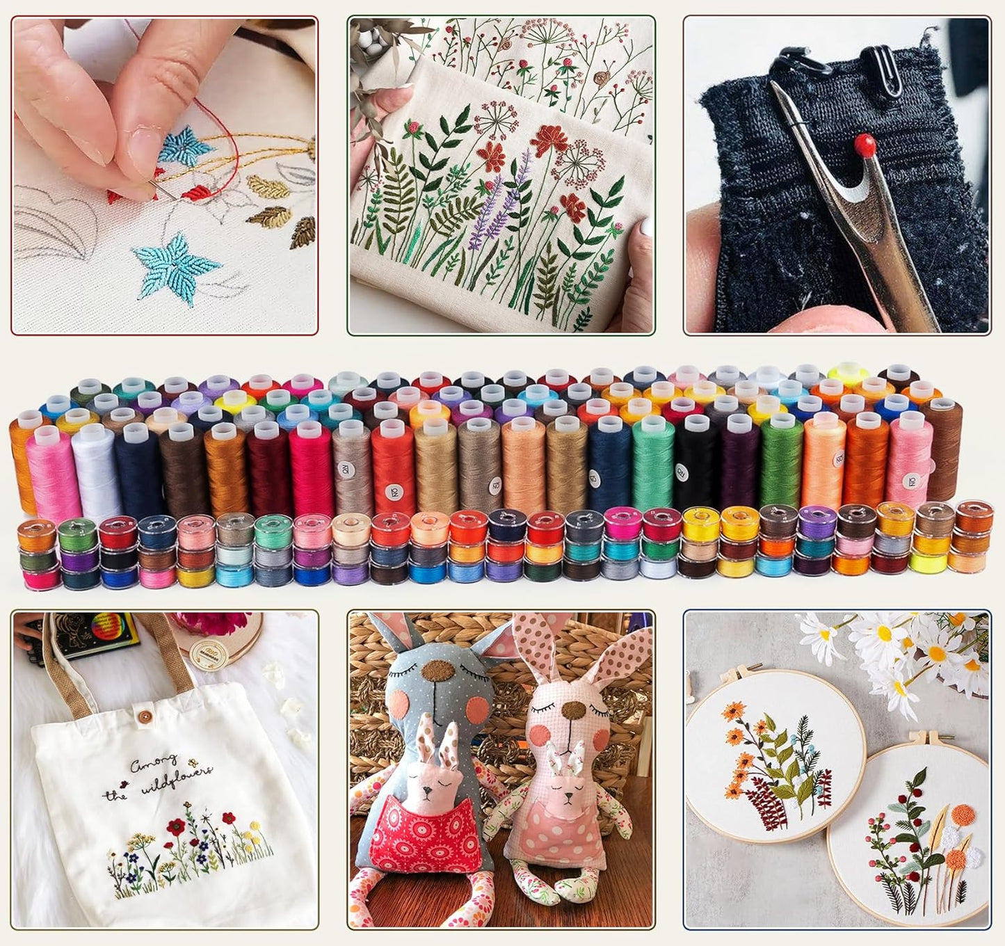 90 Pcs 45 Colors Sewing Thread &Prewound Bobbins Thread, 600yard Thread for Sewing Machine, Sewing Supplies, Polyester Sewing Machine Kit for Hand Sewing, Stitching, DIY