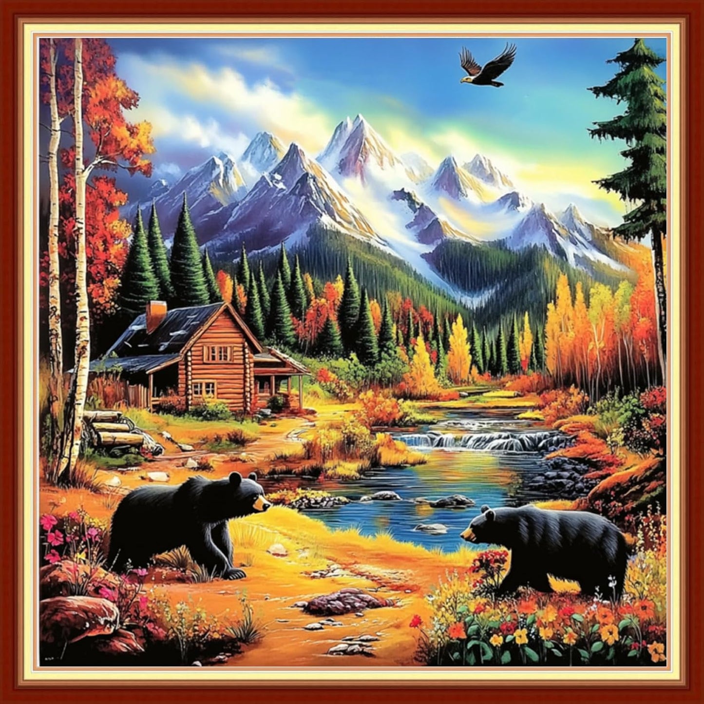 Joyhoor Cross Stitch Kits for Beginners Stamped Cross-Stitch Supplies Needlework preprint Embroidery Kits for Adults DIY Needlepoint Kits Embroidery Patterns 11CT-Outdoor Black Bear 18x18 inchs