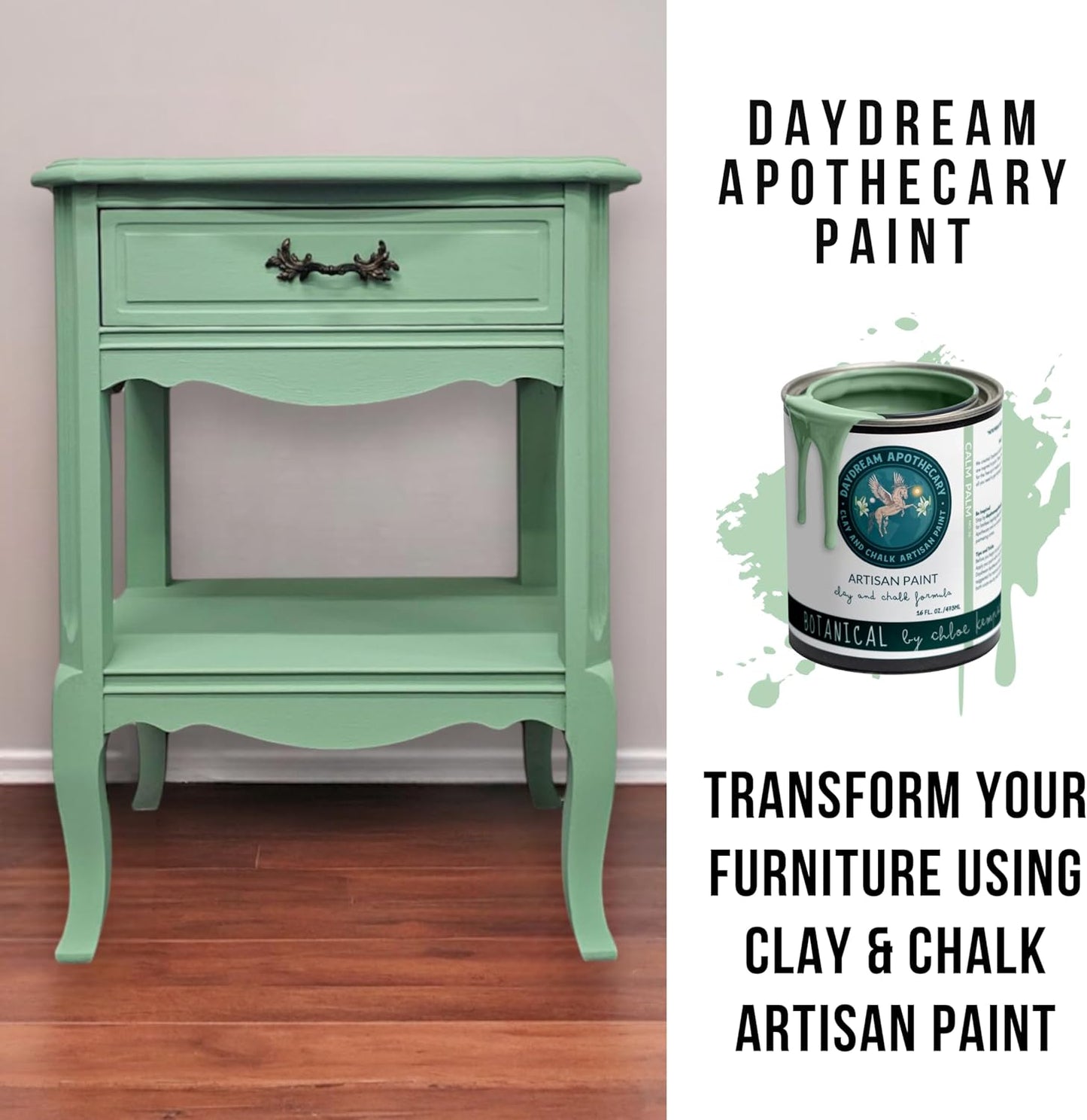 Daydream Apothecary Premium Chalk Style Paint for Furniture, Home Décor, Wood, DIY Interior Projects, Quick Dry, No Prep or Prime Needed, Matte Light Sage Green - 16oz