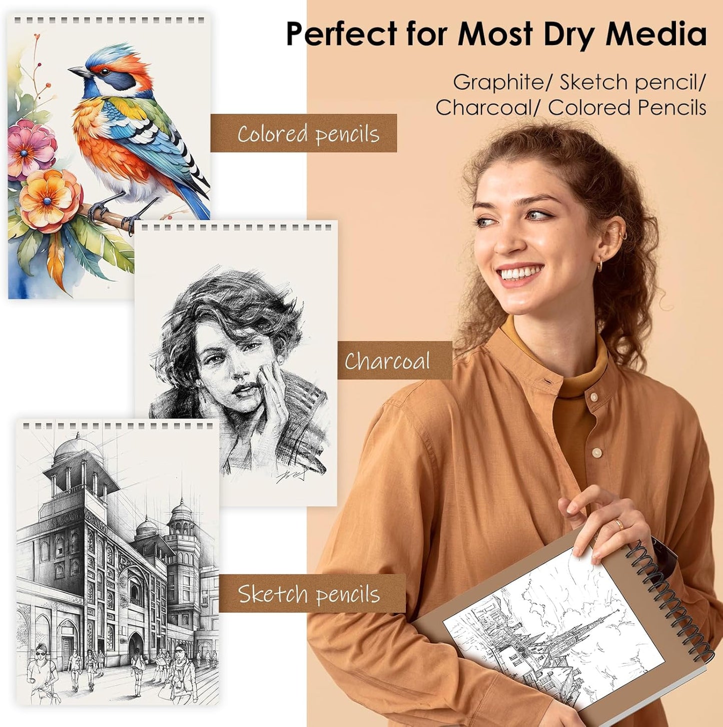 iBayam 9x12 Sketchbook, Spiral Bound Sketch Book for Kids, Teens Adults Artists Beginners, Drawing Supplies Art Supplies,100 Sheets (68lb/100gsm) Premium Drawing Pad for Sketching Writing Painting