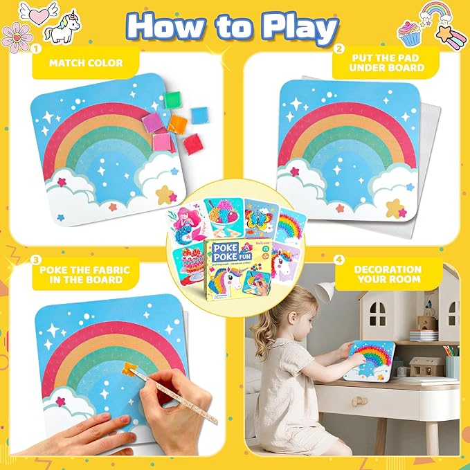 Arts and Crafts for Kids-Poke in Art Kits, 6 Designed Educational Insights Tufting Kits, Create Mess Free Activity, DIY Sensory Activity Set for Toddlers, Fun Kids Craft Gift for Girls Boys Ages 4-8