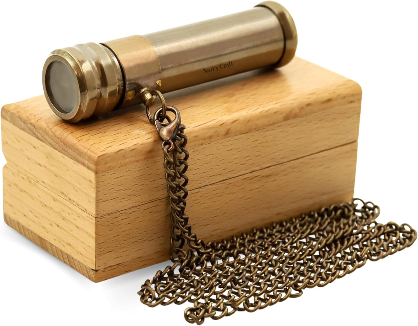 Brass Kaleidoscope with Wooden Box | Handcrafted Vintage Kaleidoscope with Optical Glass Lens & Wooden Storage Box – Collectible Gift for Kids & Adults Last-Minute (Silver/Brass, Small)