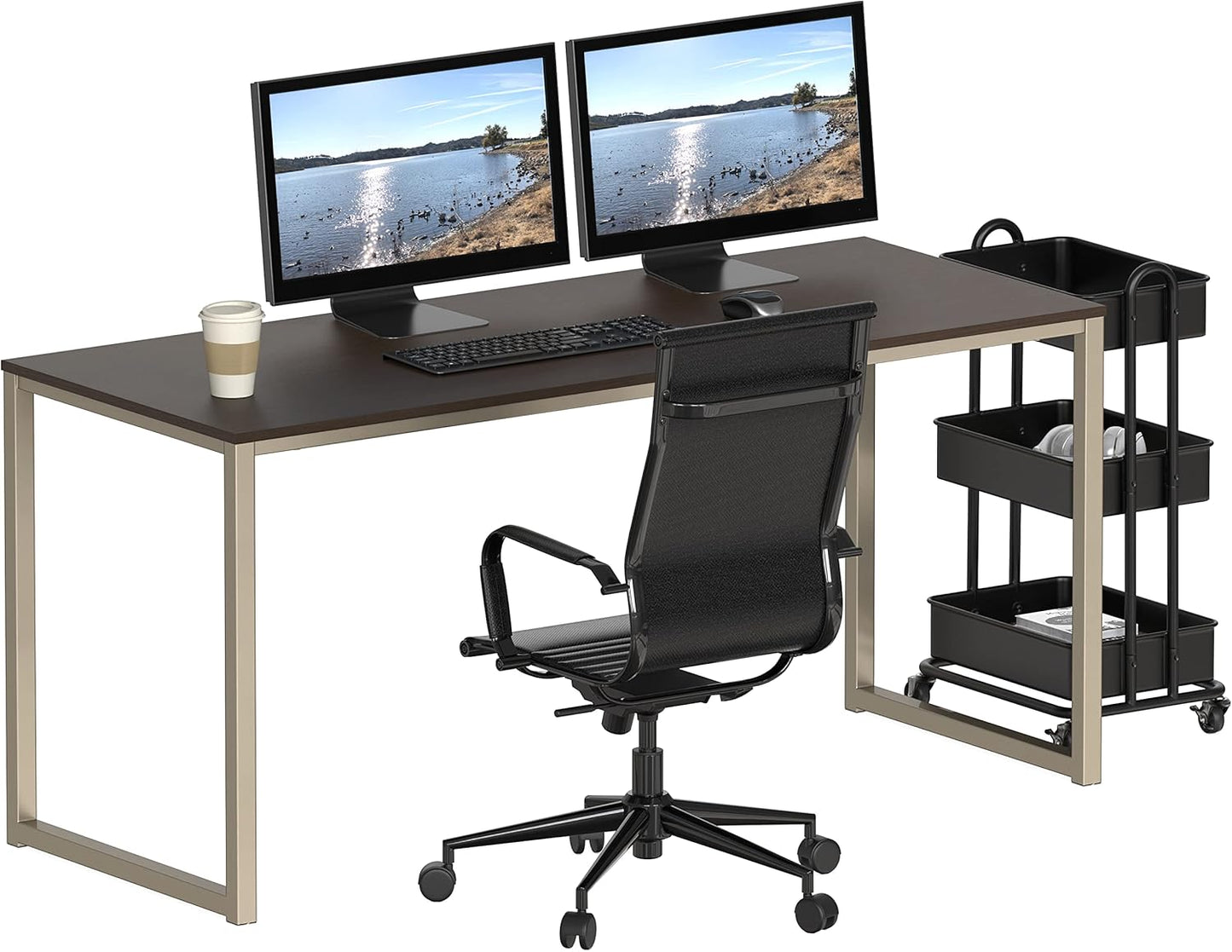 SHW Mission 55-Inch Home Office Computer Desk, Espresso