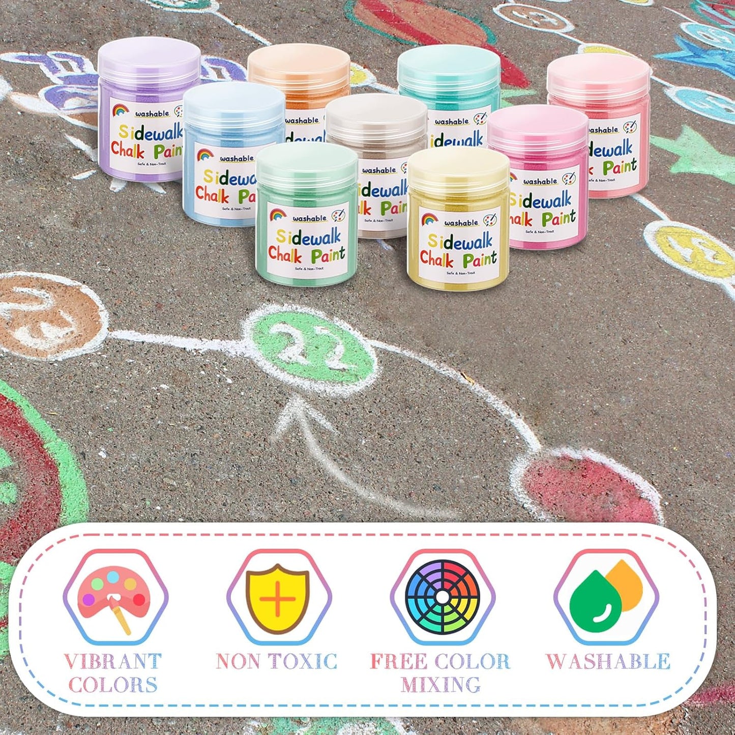 Faccito 36 Pcs Sidewalk Chalk Paint Kit Non Toxic Paint Washable Powdered Chalks Mix in Water 9 Vibrant Colors with Paintbrush for Creative Sidewalk and Chalkboard Fun