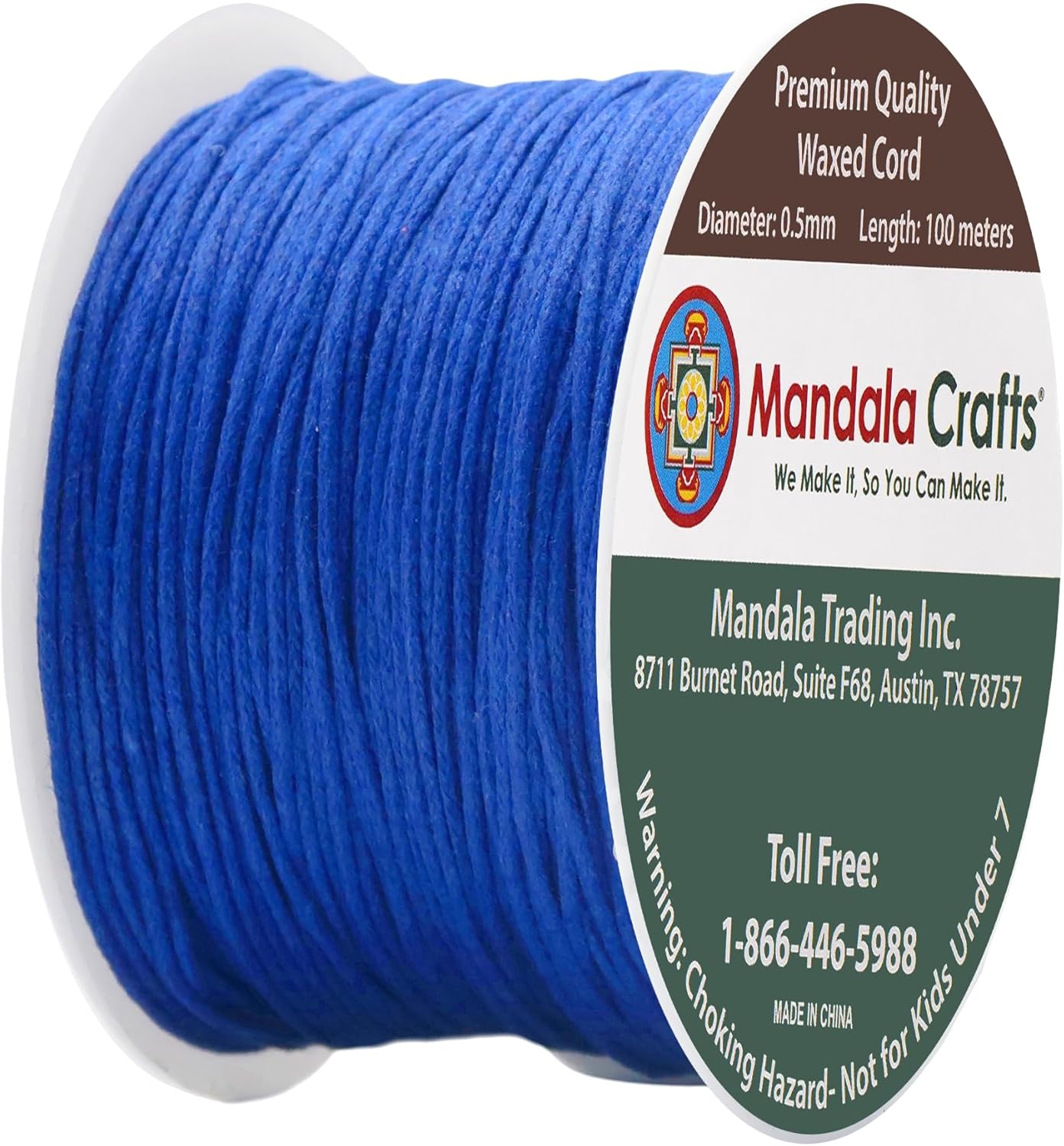 Mandala Crafts 0.5mm 109 Yards Blue Cotton Waxed Cord for Jewelry Making Bracelet Cord Waxed String - Beading String Thread Jewelry Cords for Necklaces String