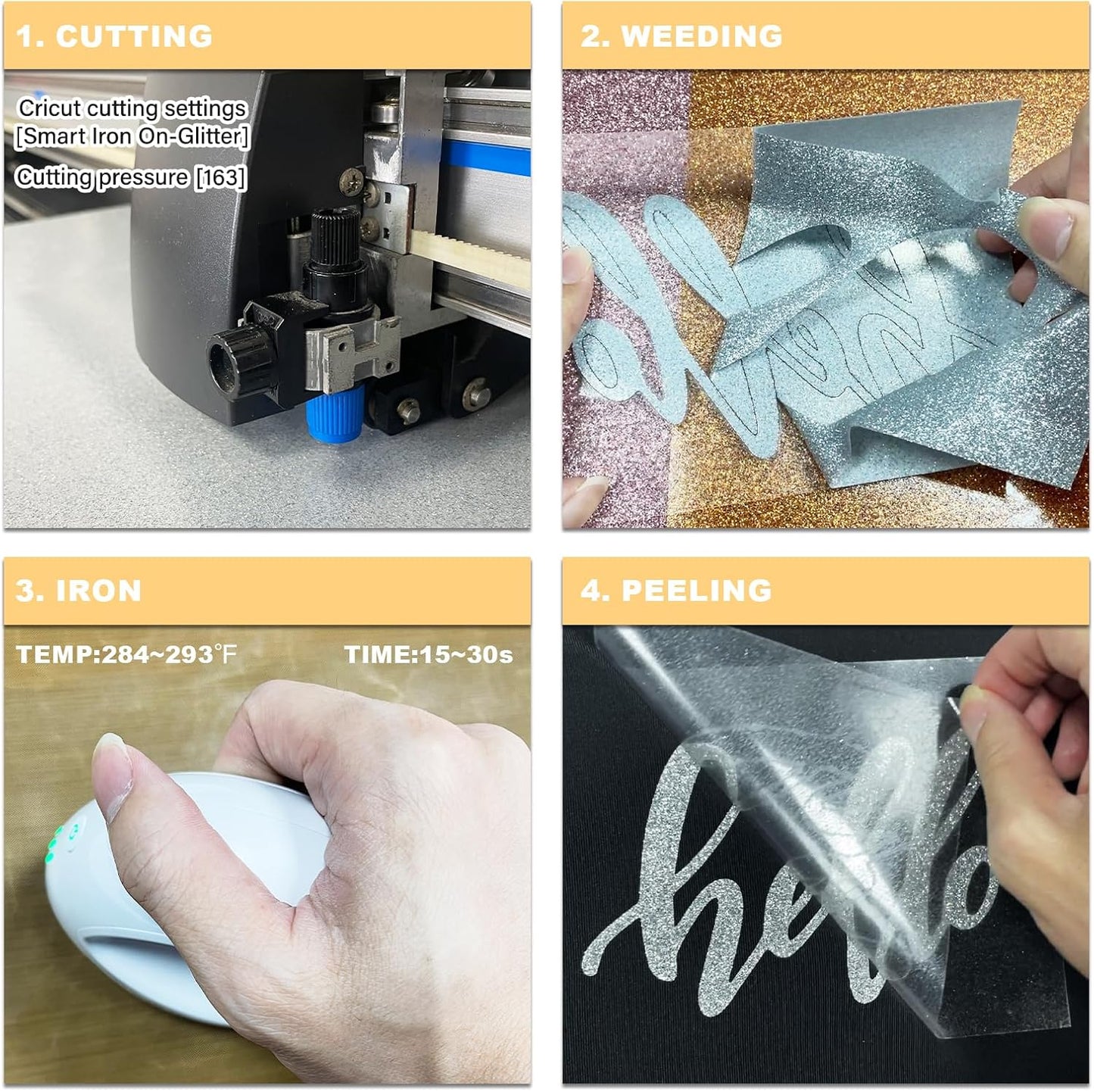 Glitter HTV Heat Transfer Vinyl Rolls- 10" x 8ft. Glitter HTV for Shirts. Iron on Vinyl and Heat Transfer Vinyl for All Cutters Machines. Easy to Cut & Weed Heat Vinyl Designs (Gold)