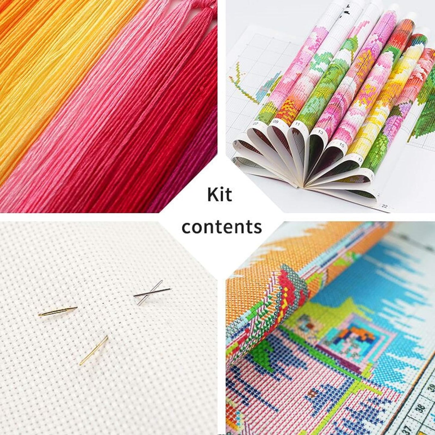 Dimensean Stamped Cross Stitch Kits Full Range of Embroidery Patterns Starter Kits for Beginners Adult or Kids DIY Cross Stitches Needlepoint Kits 11CT-Colorful Cat 16x20 inch