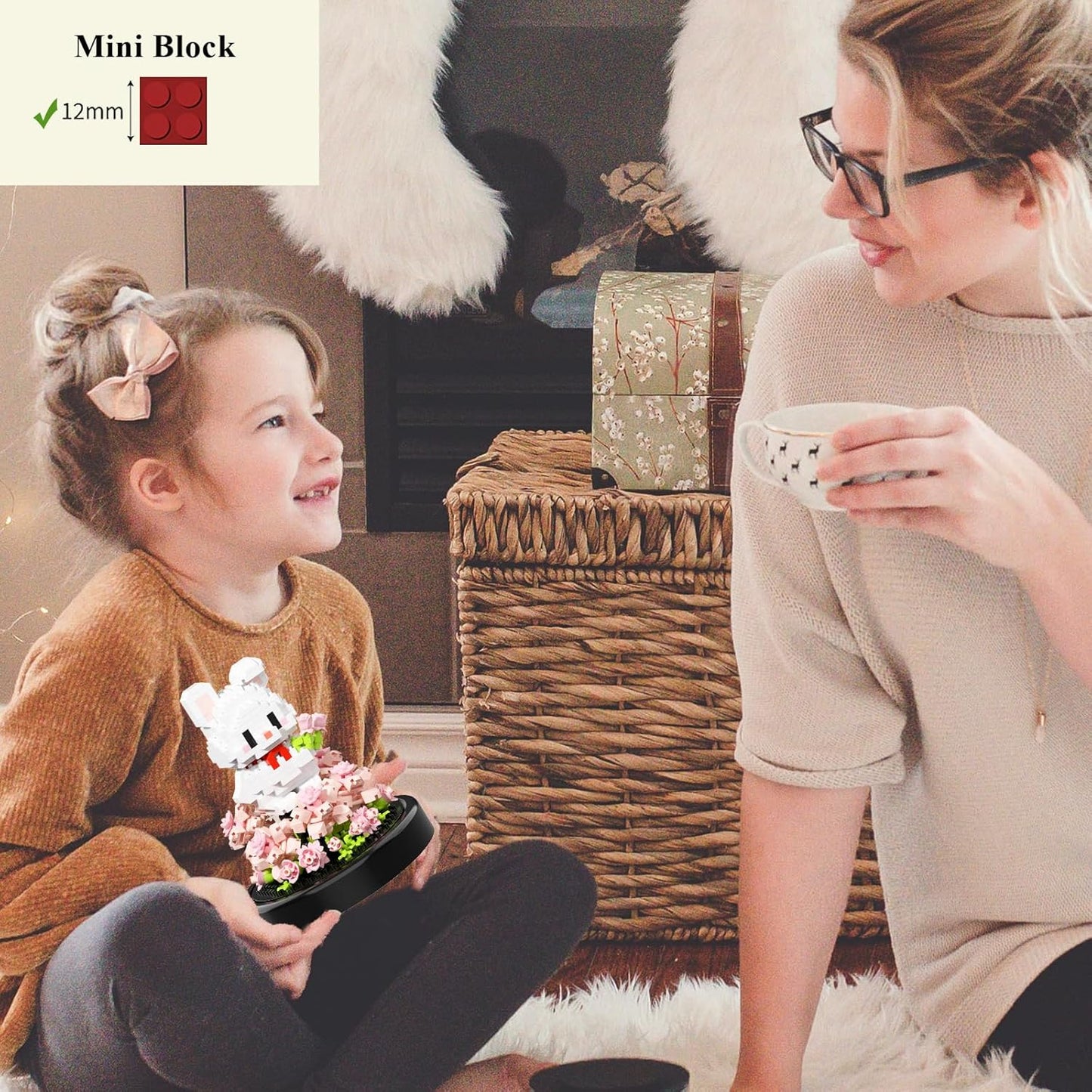 Artificial Flower Animal Toy Building Set for Adult,Mini Rabbit Plant Bonsai Tree Friend Set for Girl,Botanical Collection Gift for Kids,Office Home Decor Building Block,Birthday Gift for Women