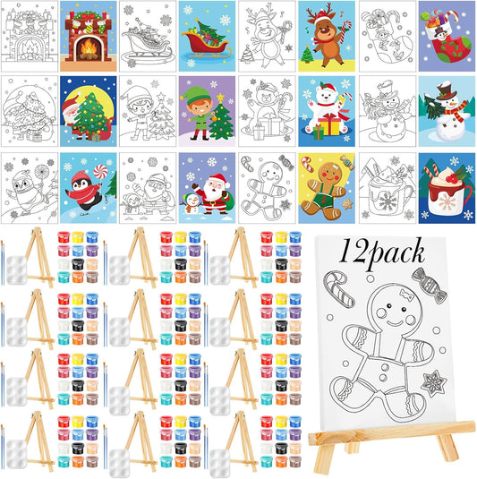 Zhanmai 12 Pack Pre Drawn Canvas for Painting Sip and Paint Kit 8" x 10" Paint Party Set Canvas Painting Pre Printed Canvases for Party Favor DIY Virtual Adult's Date Night(Santa)