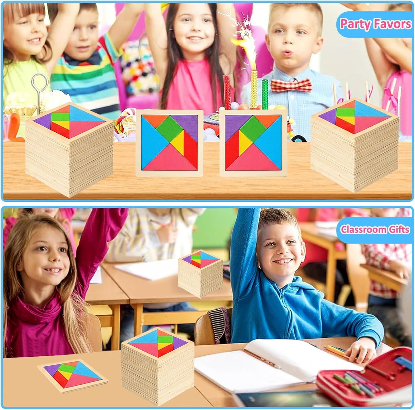 12 Pack Tangram Puzzle Wooden Kids Party Favors, Goodie Bags Stuffers for Kids, Return Gifts for Birthday Party, Classroom Prizes Rewards for Students