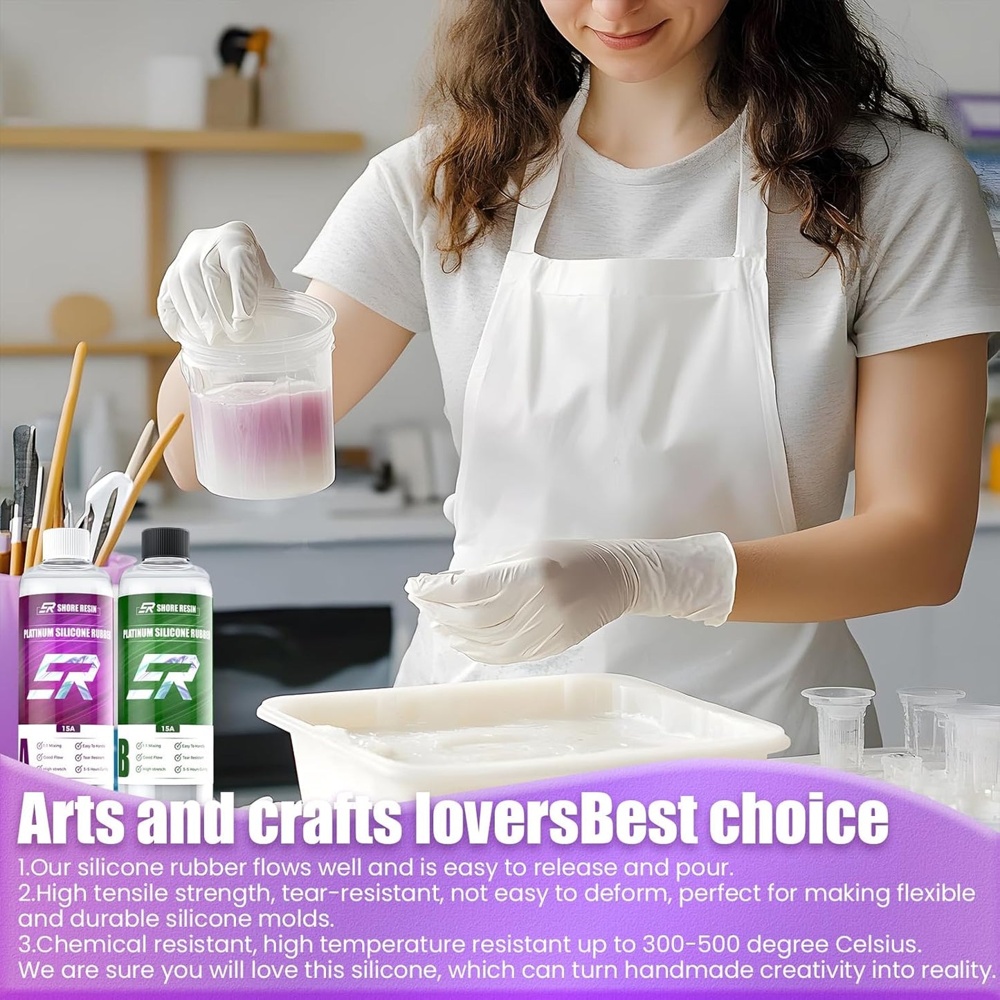 Silicone Mold Making Kit,34oz Platinum Silicone Rubber 15A Liquid Silicone Mixing Ratio 1:1 for Casting Resin Molds and DIY Jewelry Molds