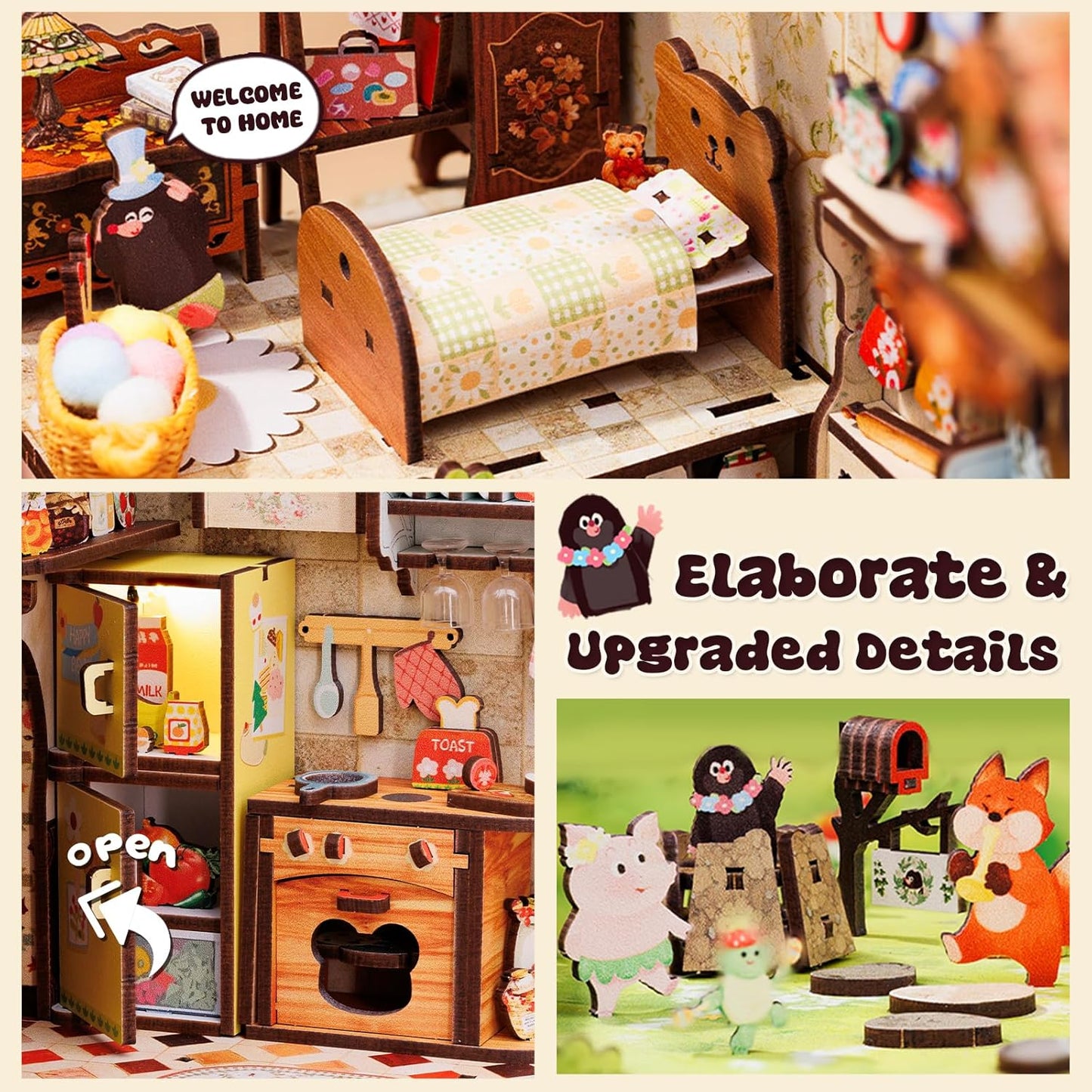 CUTEBEE Book Nook Kit, DIY Booknook Miniature House Tiny House 3D Wooden Puzzle Dollhouse Kit for Adults and Teens, Bookshelf Insert Decor, DIY Craft Gift Model Build