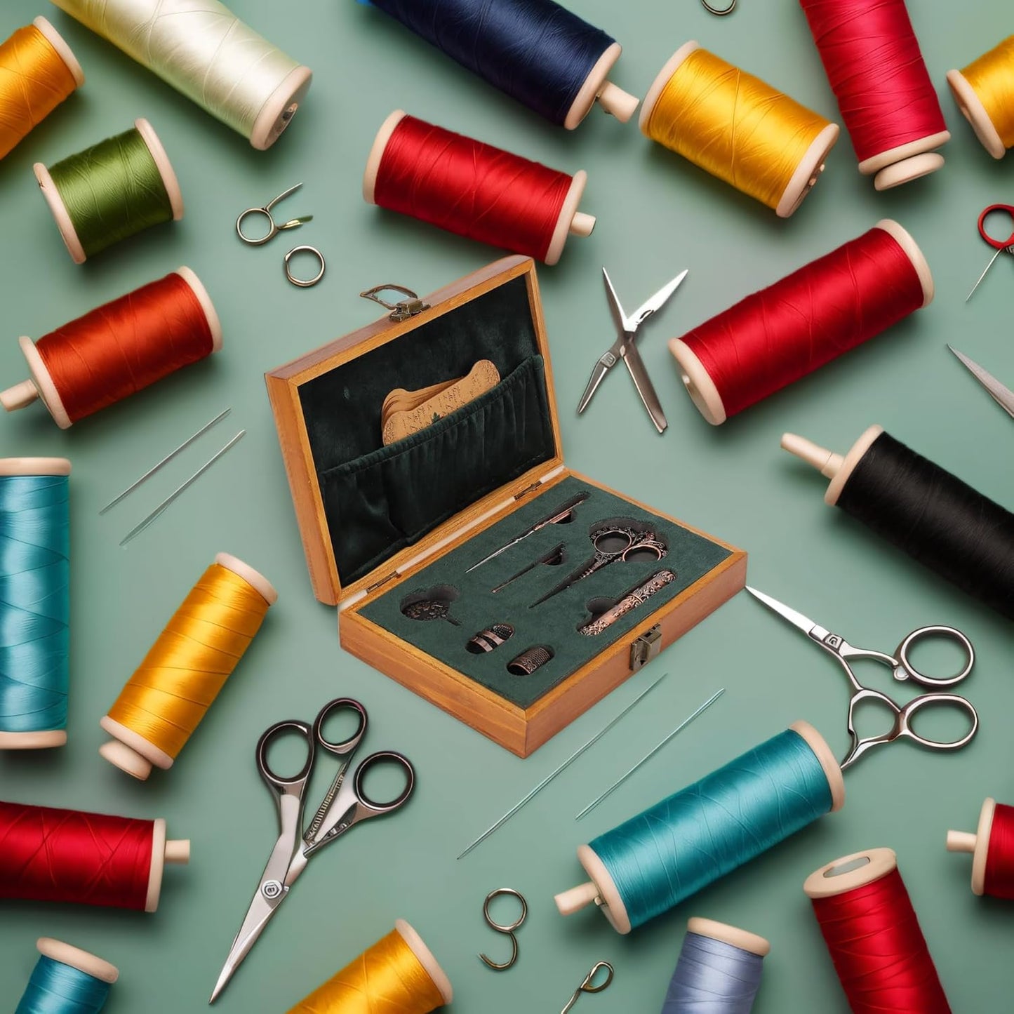 Pssopp Vintage Embroidery Scissors Set, Sewing Tool Kit with Sewing Needle Case Thimble Threader Complete Set for Embroidery and Needlework(Bronze)