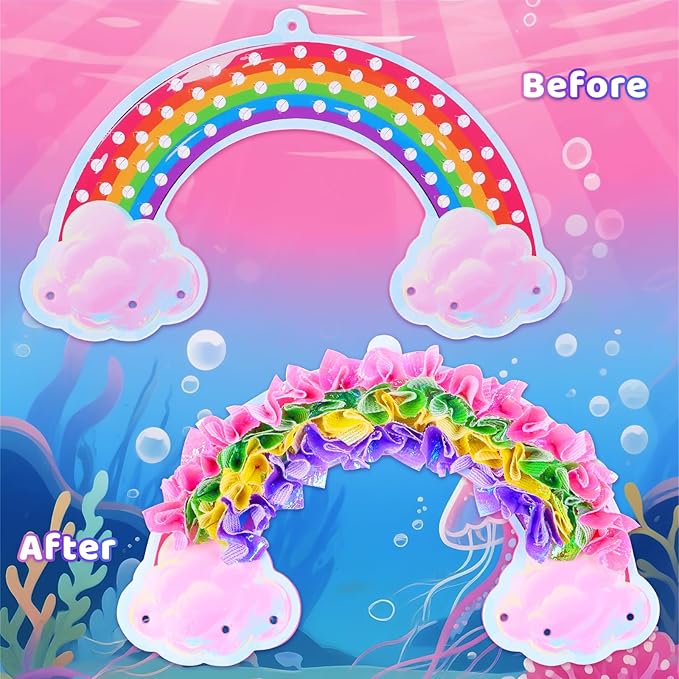 Ancitoy Ocean Mermaid Poke Art Wind Chime Craft Kit – DIY Arts and Crafts for Kids Ages 4-9, Mess-Free Fabric Art Activity, Creative Birthday Gift for Girls and Boys