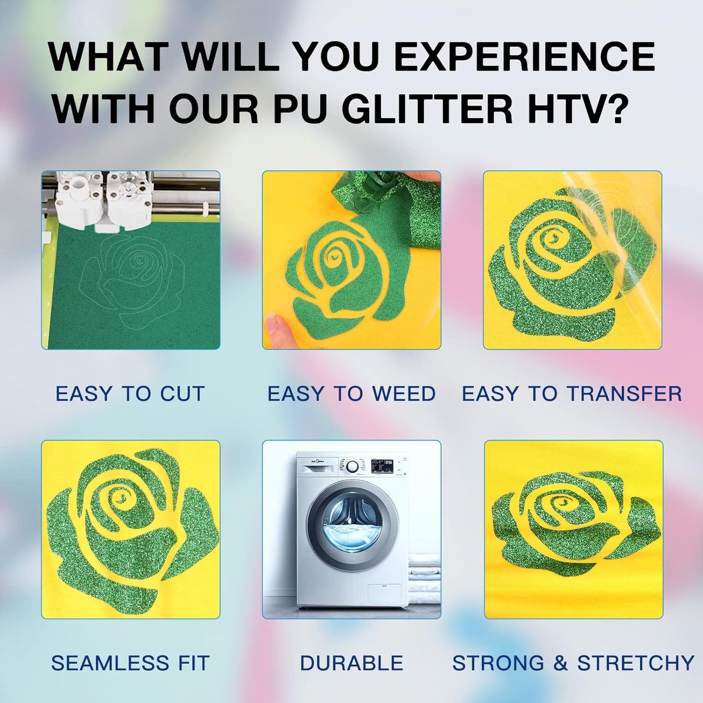 HTVRONT Green Glitter HTV Heat Transfer Vinyl - 10" x 8ft Glitter Iron on Vinyl for Shirts - Easy to Cut & Weed for Heat Vinyl Design