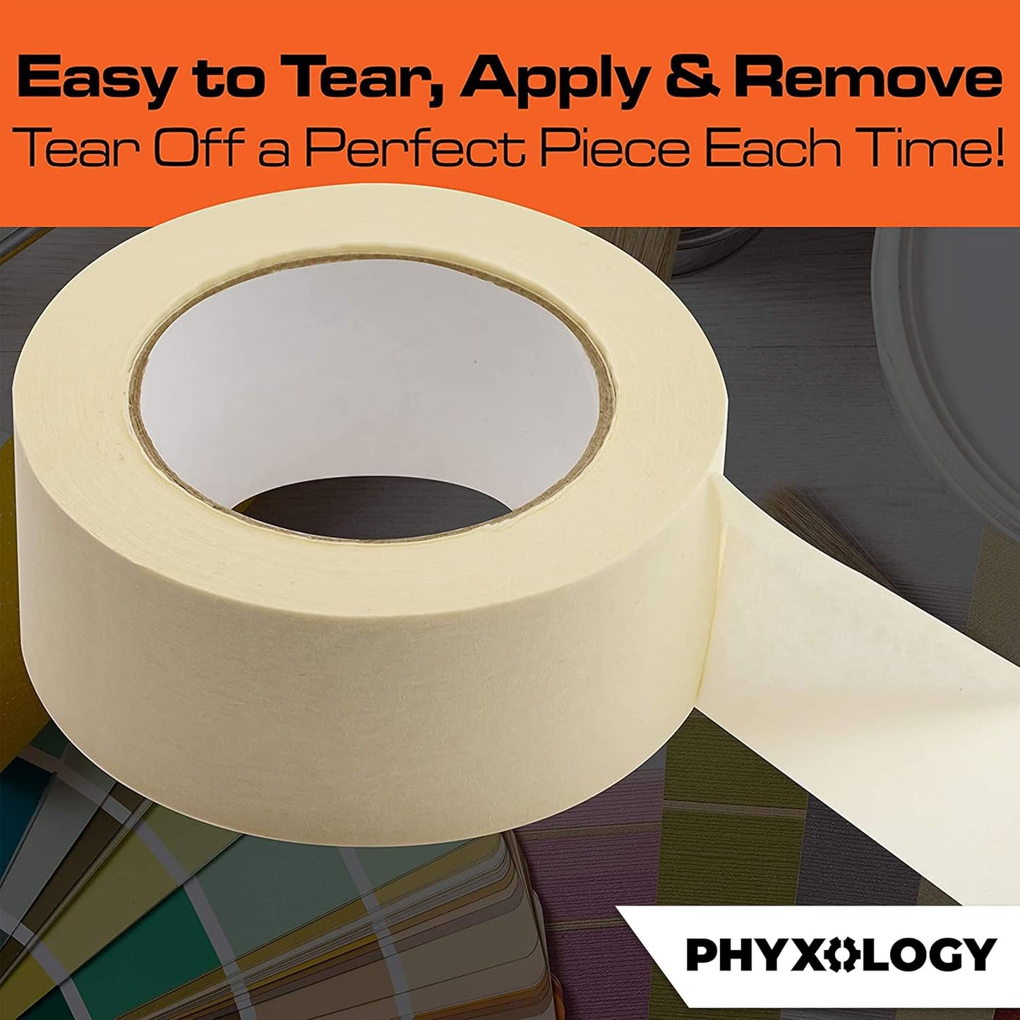 No-Residue 2 Inch, 60 Yard Masking Tape 2 Pk. Easy-Tear, Pro-Grade Removable Painters Tape Great for Home, Office, Commercial Contractor. Clean, Drip-Free Painting with Wide Crepe Paper Rolls