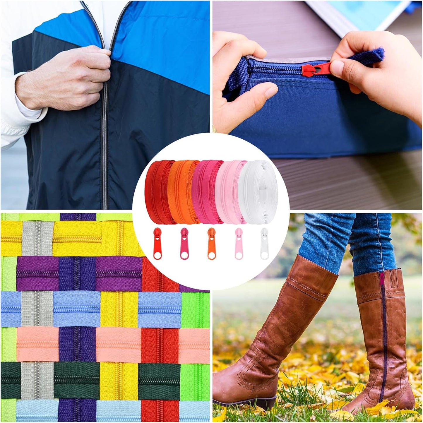 DOITEM Zipper Tape 3 mm Nylon Endless Zipper Set with Slider - 5 Colors
