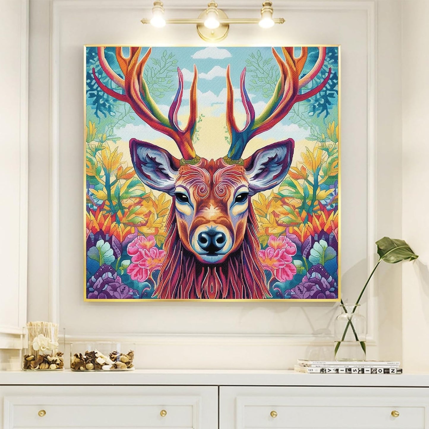 51buyoutgo 11CT Stamped Cross Stitch Kits for Adults - 16x16 in Beginner Embroidery Kit with Easy Funny Washable Animal Deer Pattern, Pre Printed Fabric, Fit for DIY Home Decor, Gifts & Stress Relief