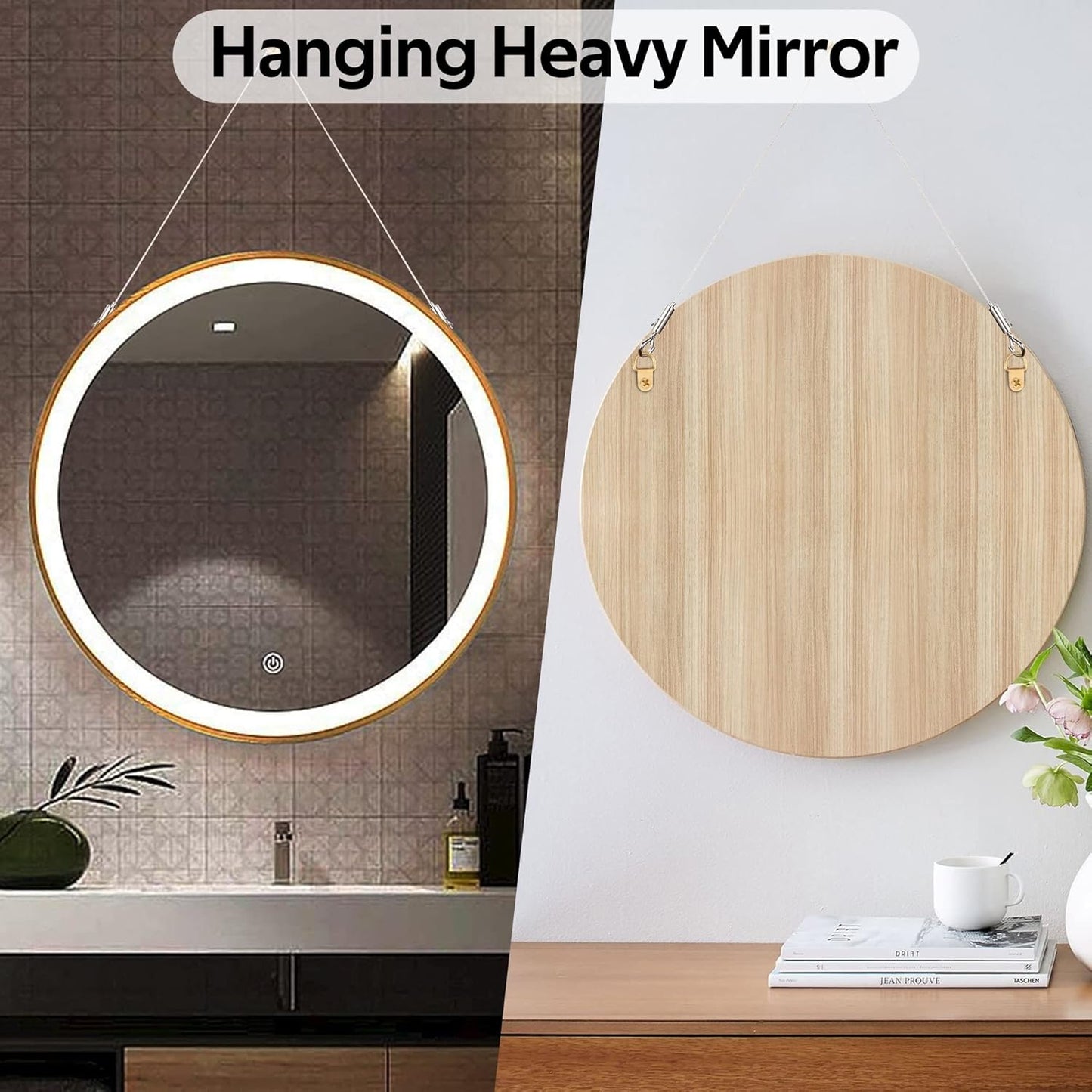 Adjustable Picture Hanging Wire 2PCS Mirror Frame Kit 2m x1.5mm Heavy Duty Stainless Steel Rope for Mirror Hanging Hardware,Light Lamp,Billboards,Basket Flowerpot Hold Up to 20kg