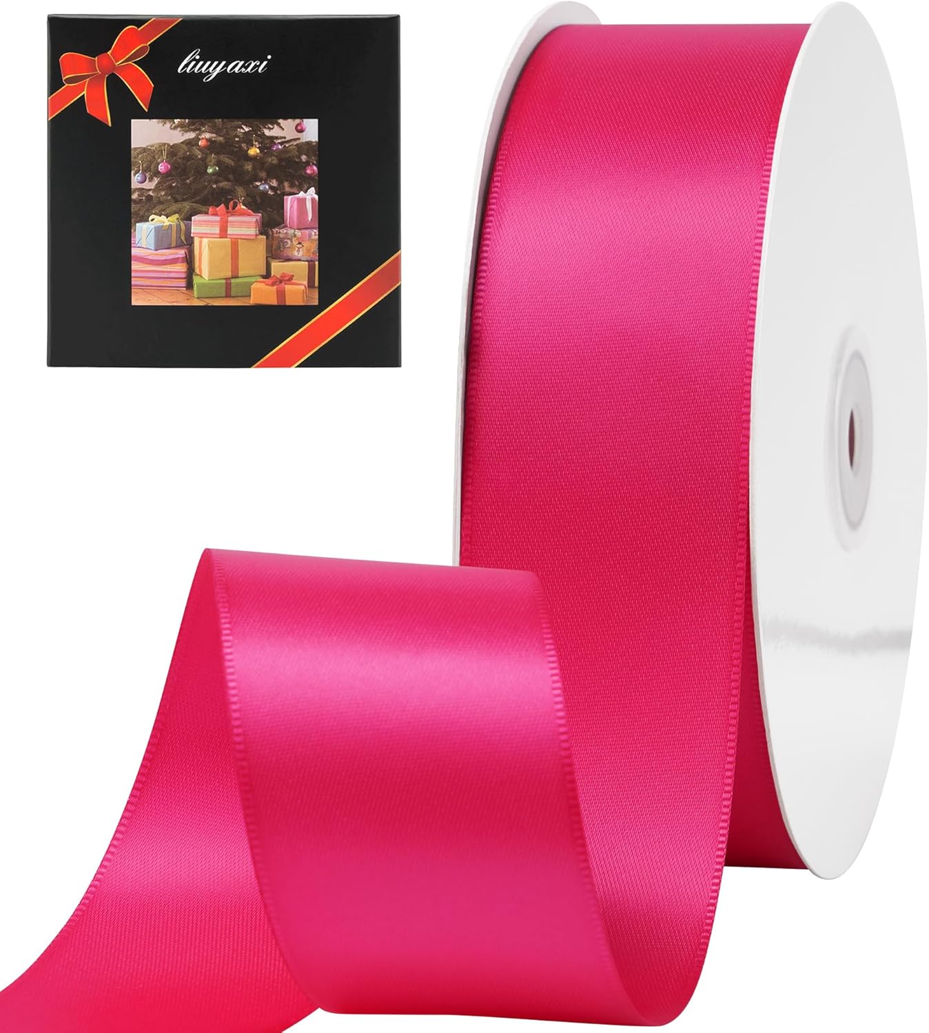 LIUYAXI Hot Pink Stain Ribbon, 2" X Continuous 50 Yards, Double Faced Fabric Ribbon Perfect for Gift Wrapping Wedding Birthday Party Chair Sash Christmas Hair Floral Craft Sewing