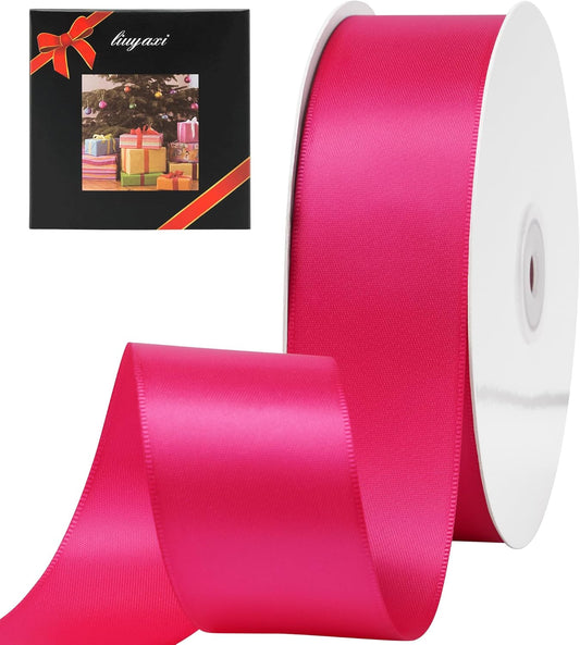 LIUYAXI Hot Pink Stain Ribbon, 2" X Continuous 50 Yards, Double Faced Fabric Ribbon Perfect for Gift Wrapping Wedding Birthday Party Chair Sash Christmas Hair Floral Craft Sewing
