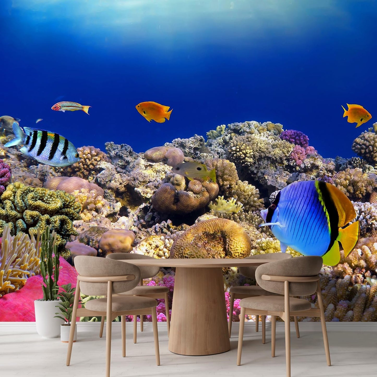 wall26 Removable Wall Sticker/Wall Mural Tropical Blue Fish Coral Reef Ocean Seascape Nature Wilderness Photography Nautical Landscape Decorative for Living Room, Bedroom, Office - 132x120 inches