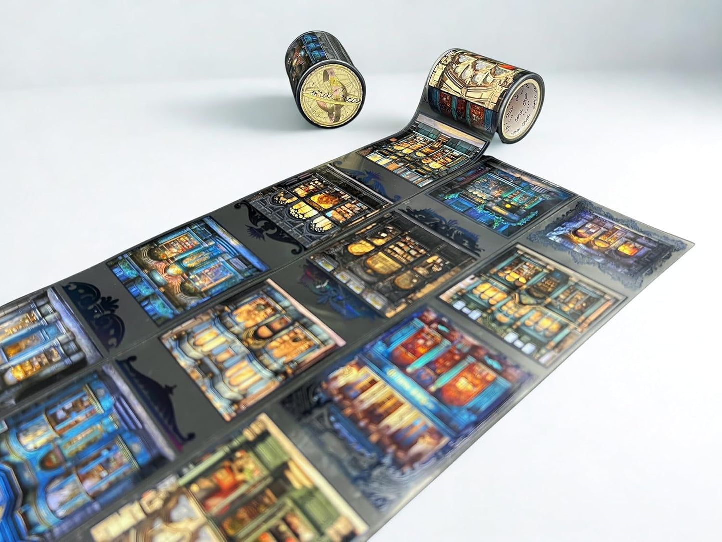 Victorian Storefronts Transparent Washi Tape 6x5 cm – Decorative Scrapbooking Craft Adhesive Roll with Vintage Architecture, Antique Building Illustration for Journals, Planners, Cards & DIY Projects