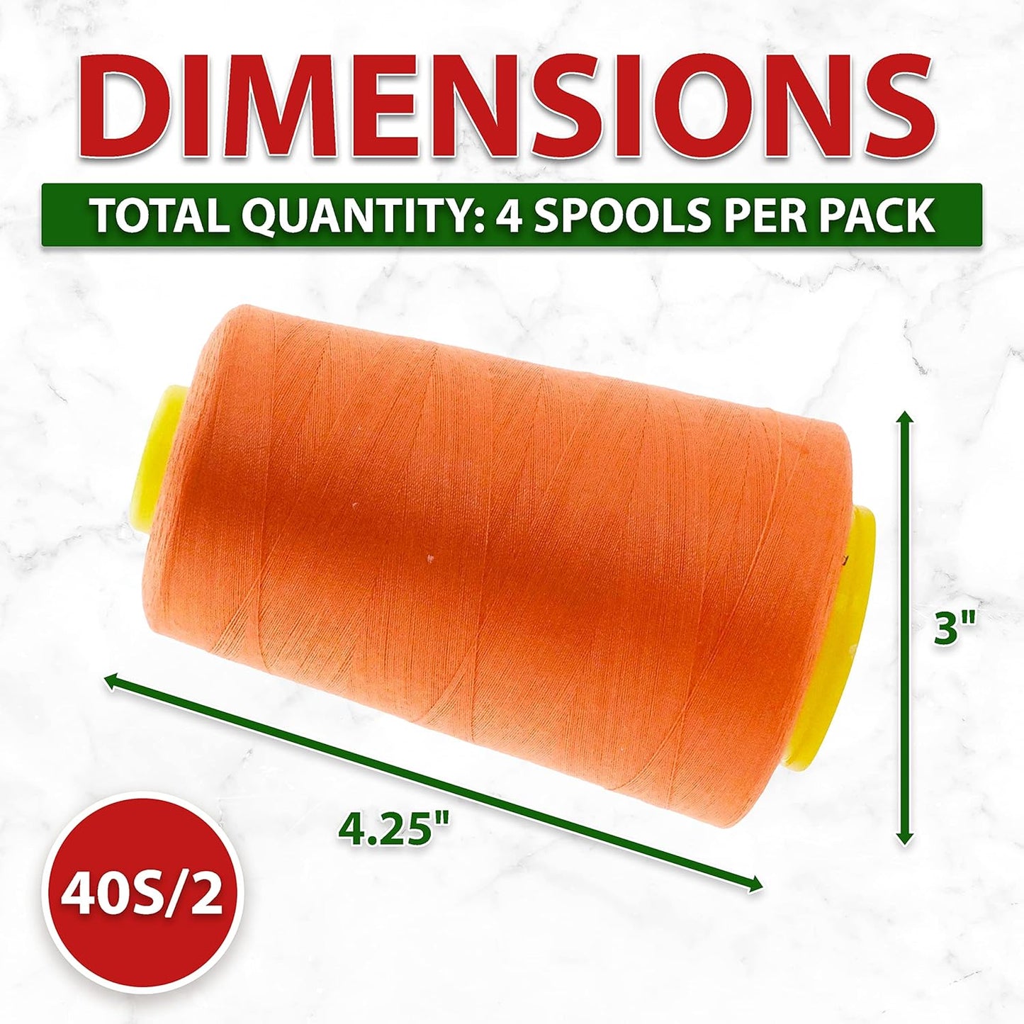 Mandala Crafts 4 Pack of Serger Threads Cones Spools - 40S/2 24000 Yards Polyester Orange Threads for Sergers Machine and Overlock Quilting Sewing Machine