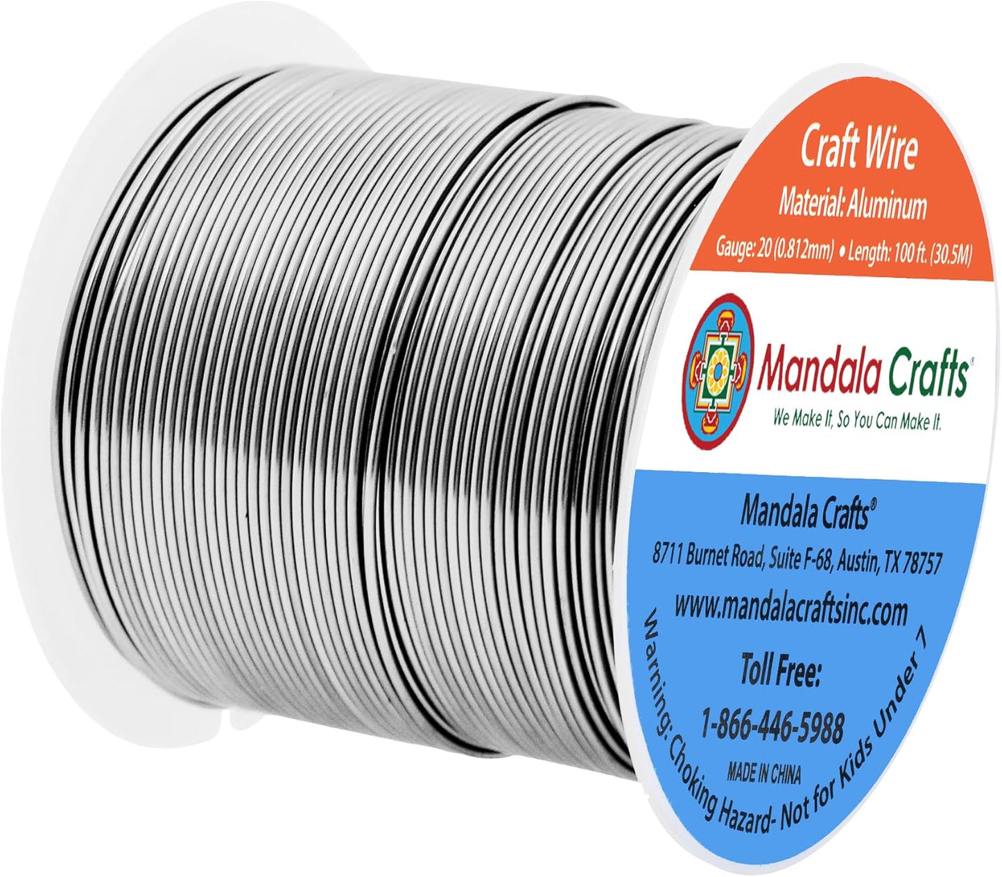 Mandala Crafts 20 Gauge Anodized Aluminum Craft Wire for Jewelry Making - 100 FT Colored Flexible Gray Wire - Bendable for Bonsai Armature Crafting Sculpting