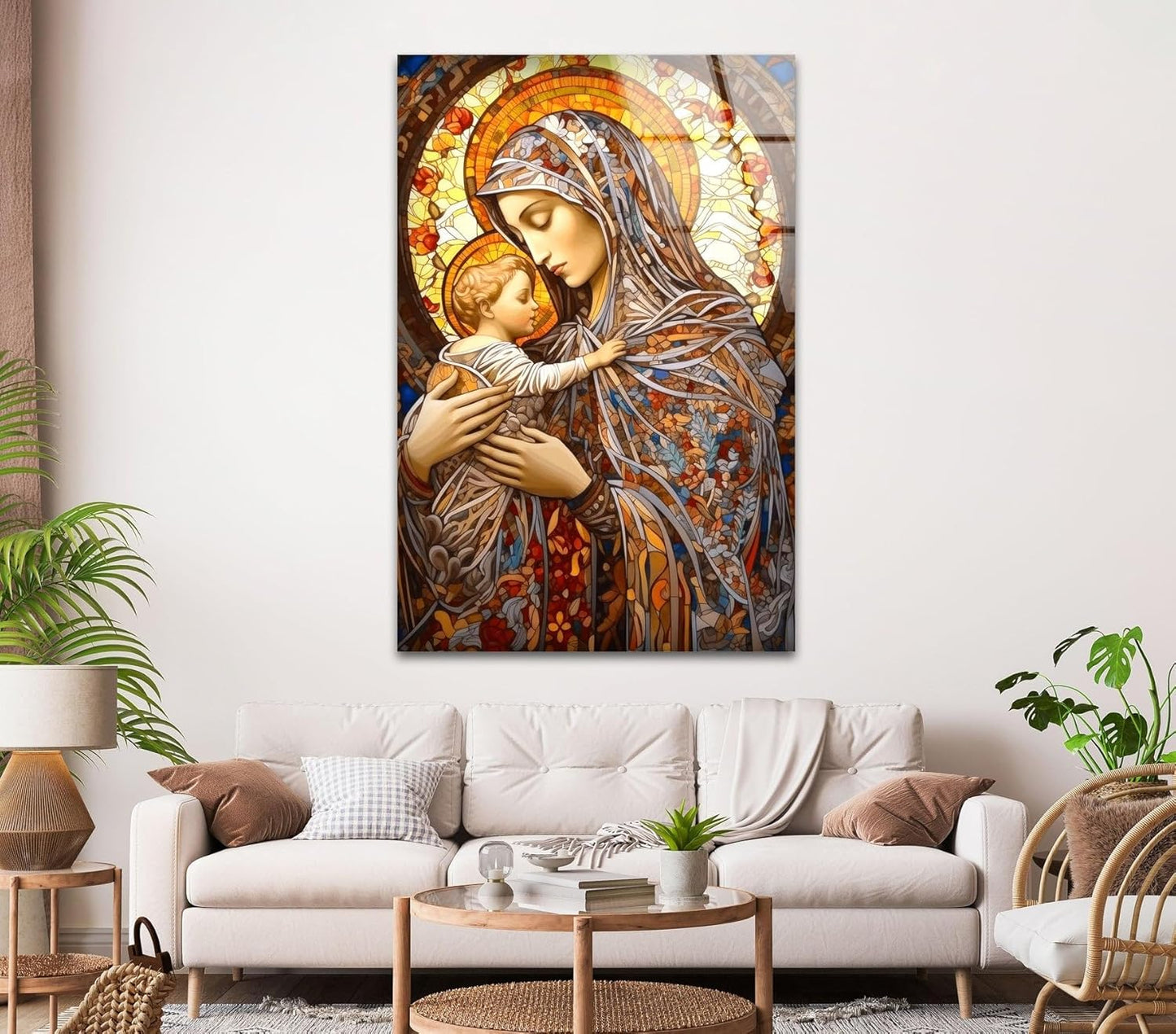 My Photostation.com 32Wx48H'' Jesus and Virgin Mary Glass Wall Art Tempered Glass Printing Wall Decor Large Wall Art Wall Hangings