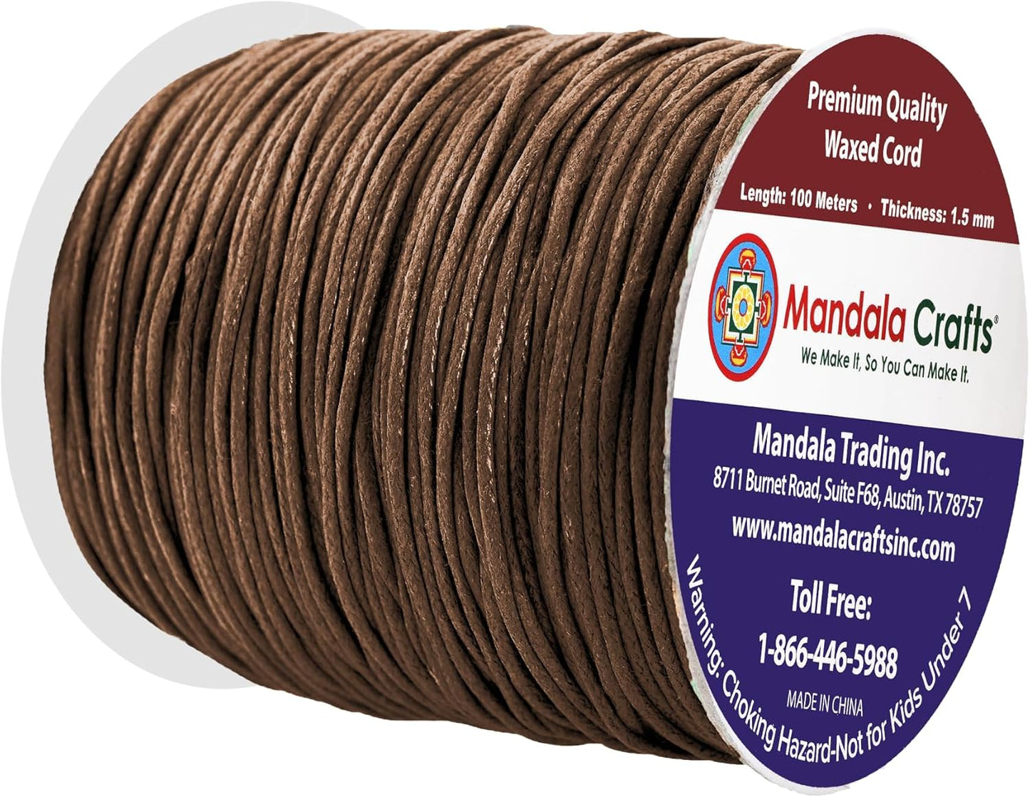 Mandala Crafts 1.5mm 109 Yards Dark Brown Cotton Waxed Cord for Jewelry Making Bracelet Cord Waxed String - Beading String Thread Jewelry Cords for Necklaces String