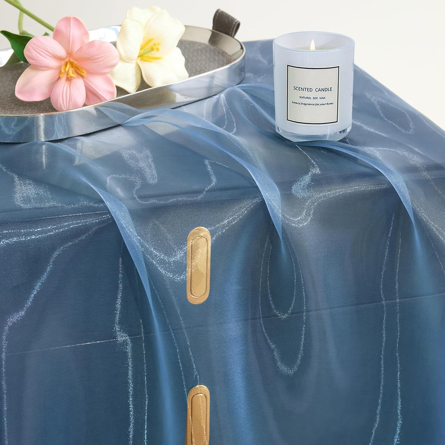 P Pothuiny Sheer Organza Fabric by The Yard, 10 Yards x 60 Inch Wide Bridal Light Blue Organza Tulle Fabric Roll Shiny Gauze Fashion Dress Sewing Craft for Wedding Party Decorations Backdrop