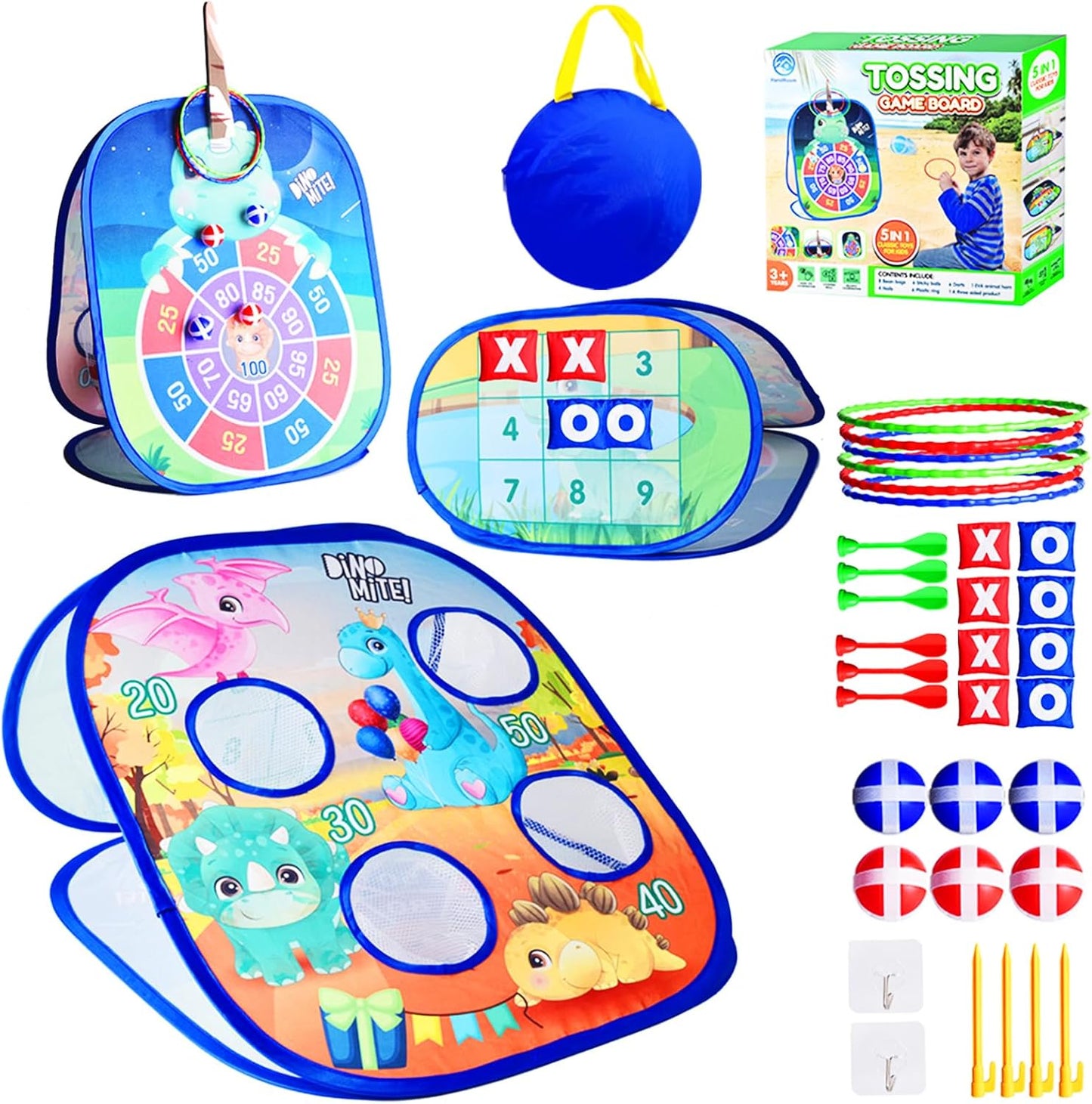 Bean Bag Toss Game for Kids - 5IN1 Kid Cornhole Toys Set, Over 3 Years Toddlers Children Backyard Beach Lawn Outdoor Indoor Throwing Toy to Boys Girls Birthday Family Party Christmas Easter Gift