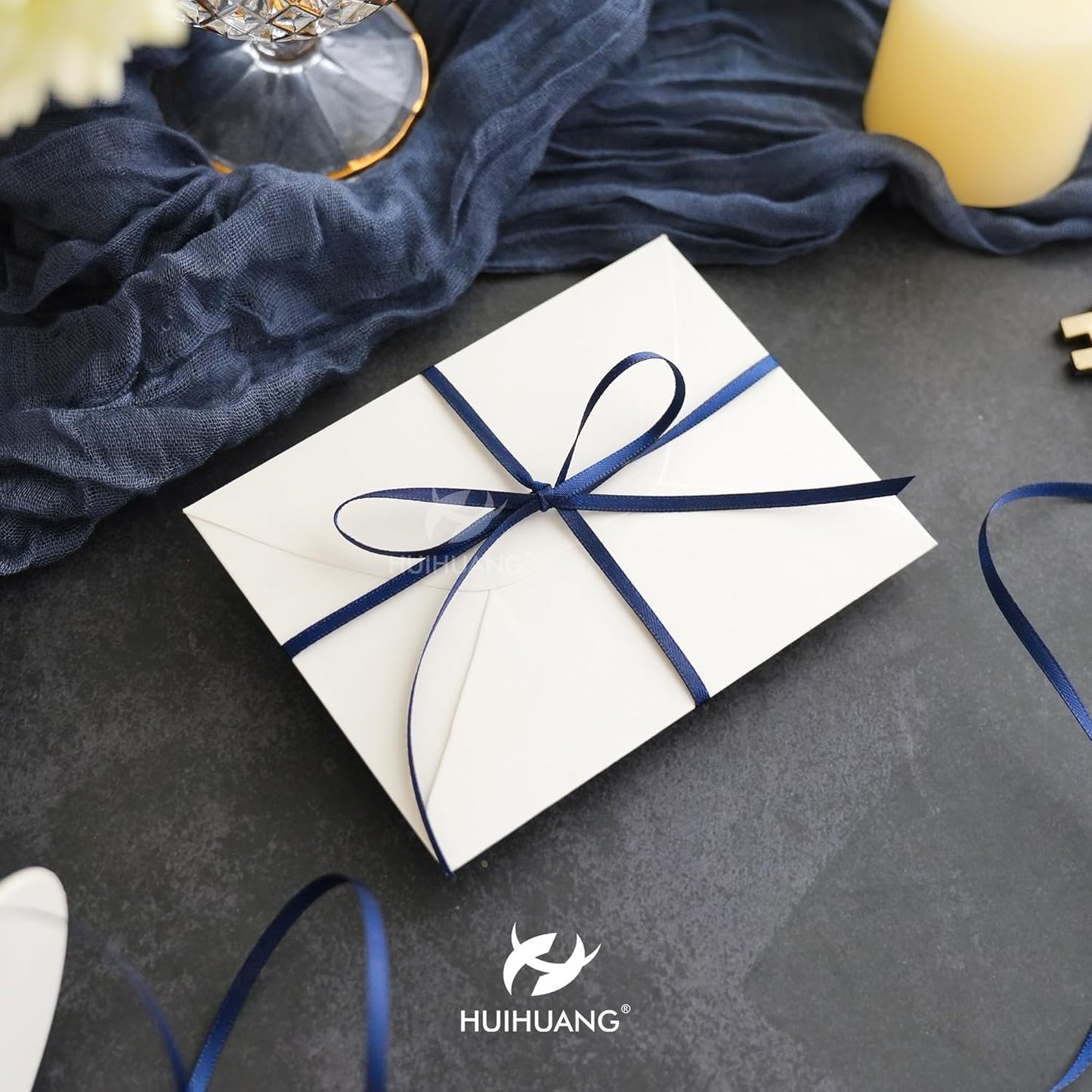 HUIHUANG Solid Color Satin Ribbon 1/8 inch x 100 Yards Roll Ribbon for Crafts (Navy)