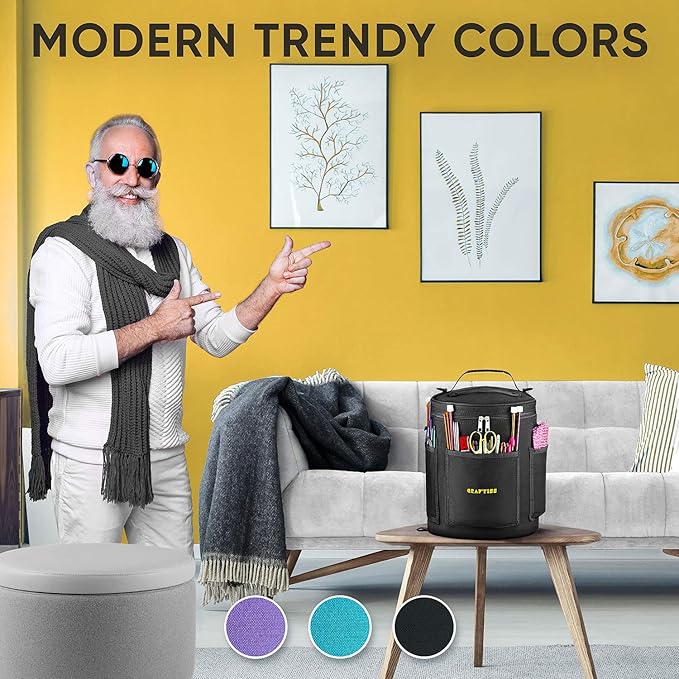 CRAFTISS Crochet Storage Bag - Christmas Gift - Best Durable Canvas Yarn Storage for Crochet Accessories - Yarn Organizer Knitting Bag with Knitting Accessories Case (Black)