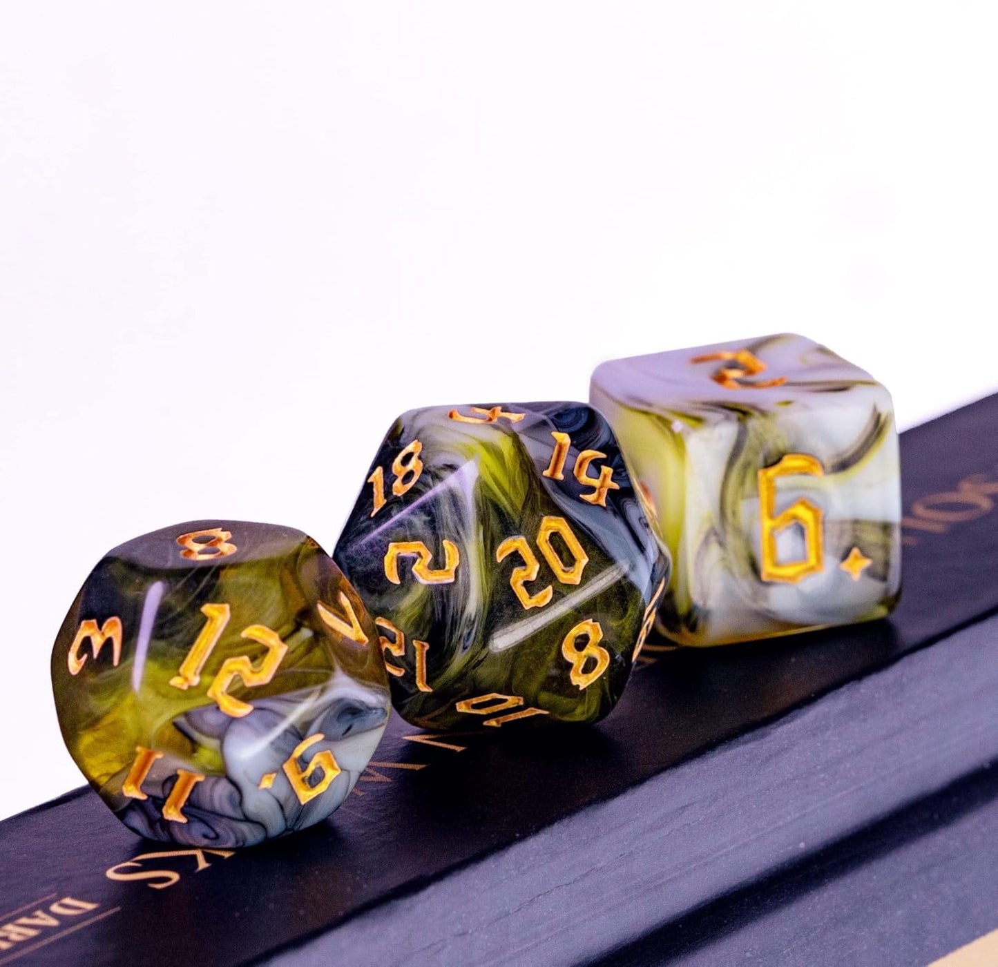 7-Die Polyhedral DND Dice Set for Tabletop Game, D&D Dice Set for Role Playing Games (Black&Yellow&White)