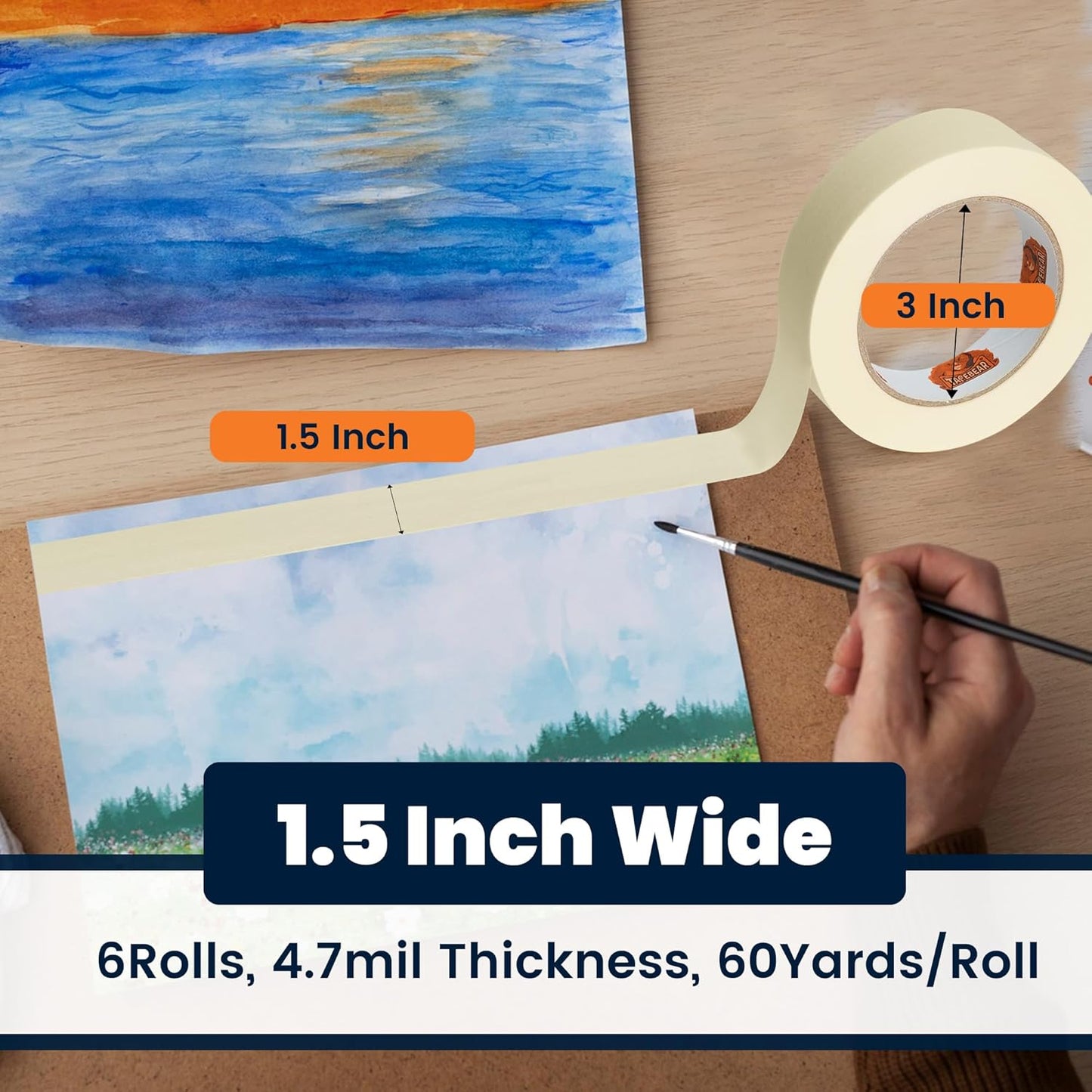 TAPEBEAR General Purpose Masking Tape 1.5 Inch x 60 Yards, Beige White Painters Tape for Painting, Labeling, DIY Arts Crafts, Home Office School Projects, 36 Rolls