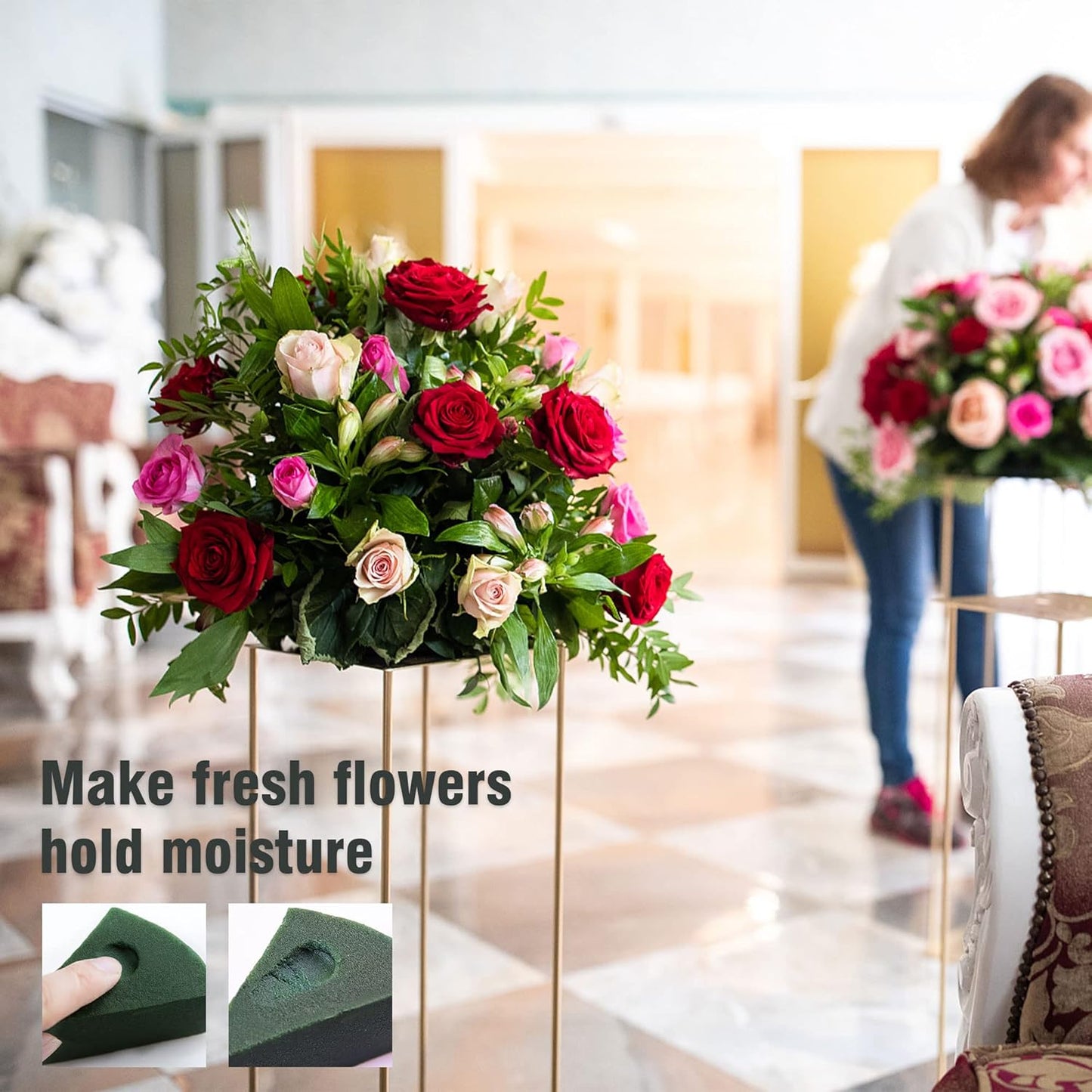 Max Shape Pack of 2 Large Size Floral Foam Blocks for Fresh and Artificial Flowers (9” L x 4” W), Wet Florist Foam Blocks for Wedding Holiday Decorations (2 Pack)