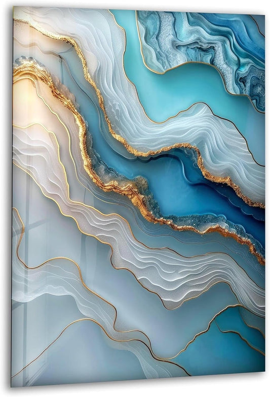 My Photostation.com 14Wx20H'' Turquoise and Blue Alcohol ink Glass Wall Art Tempered Glass Printing Wall Decor Large Wall Art Wall Hangings